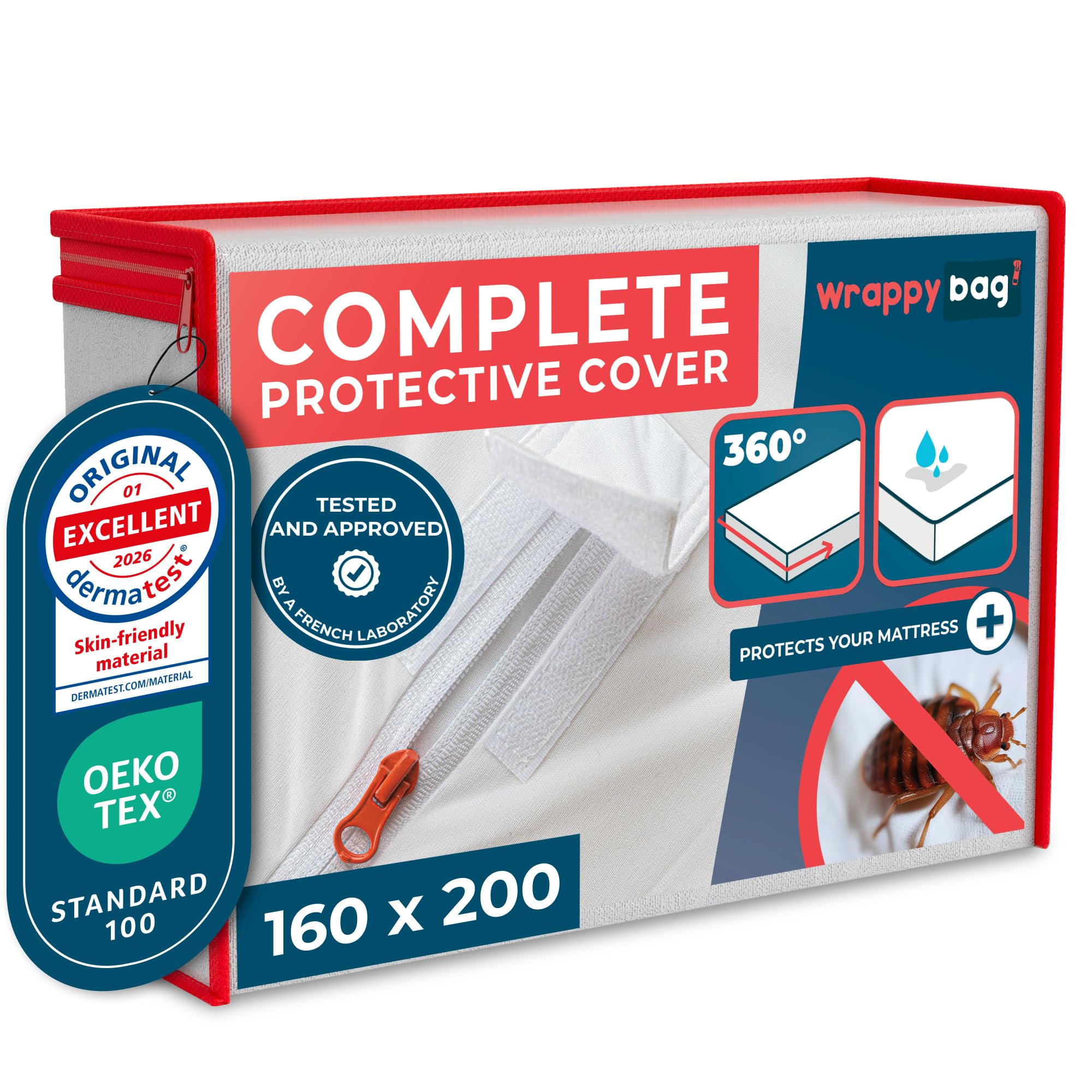 WRAPPYBAG Protector de Colchón Impermeable – Cubre Colchón Anti Chinches y Antiácaros – Funda de Colchón Sin Tratamiento Químico – Superficie de Algodón Suave y Cómoda – 14 Tamaños Disponibles