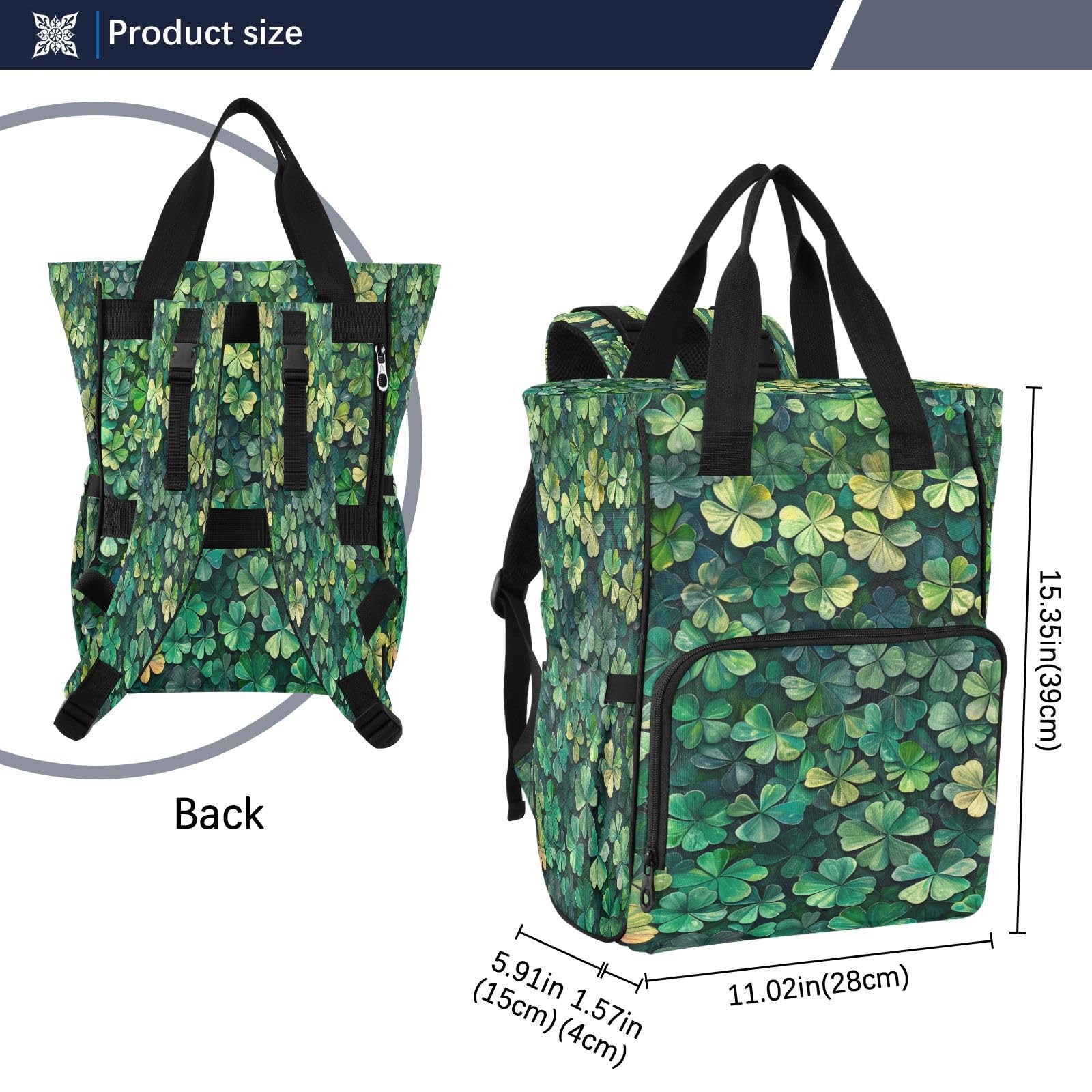 TréBoles Verdes Hoja Natural Mochilas de Pañales para Gran Capacidad Pañal Bolso Mochila para Viajar al Aire Libre Mamá y Papá