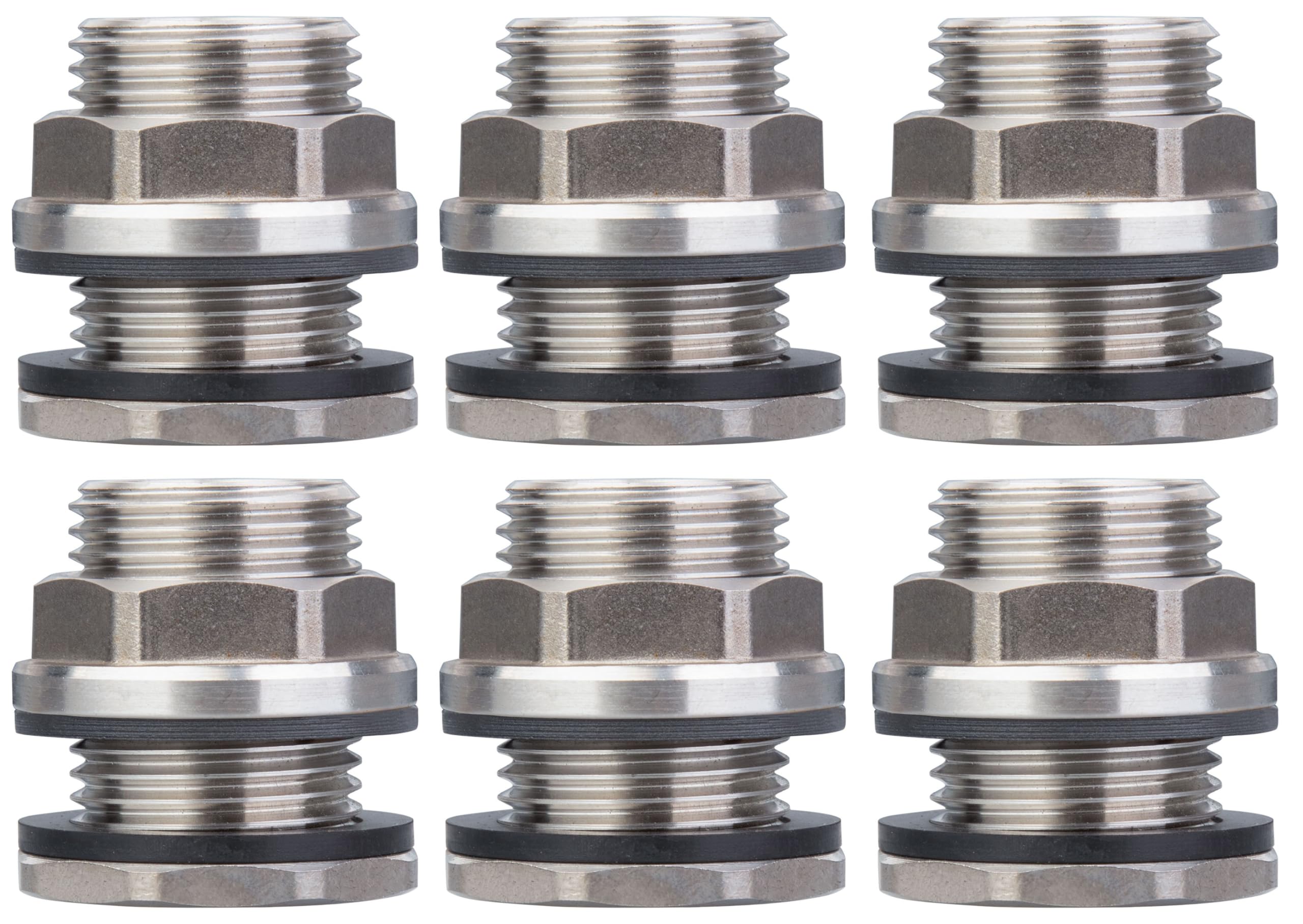 SSBF020 Acero inoxidable 304 Bulkhead Tank Fitting (doble hembra 1/2" NPT y macho 3/4" NH manguera de jardín roscada) (6)