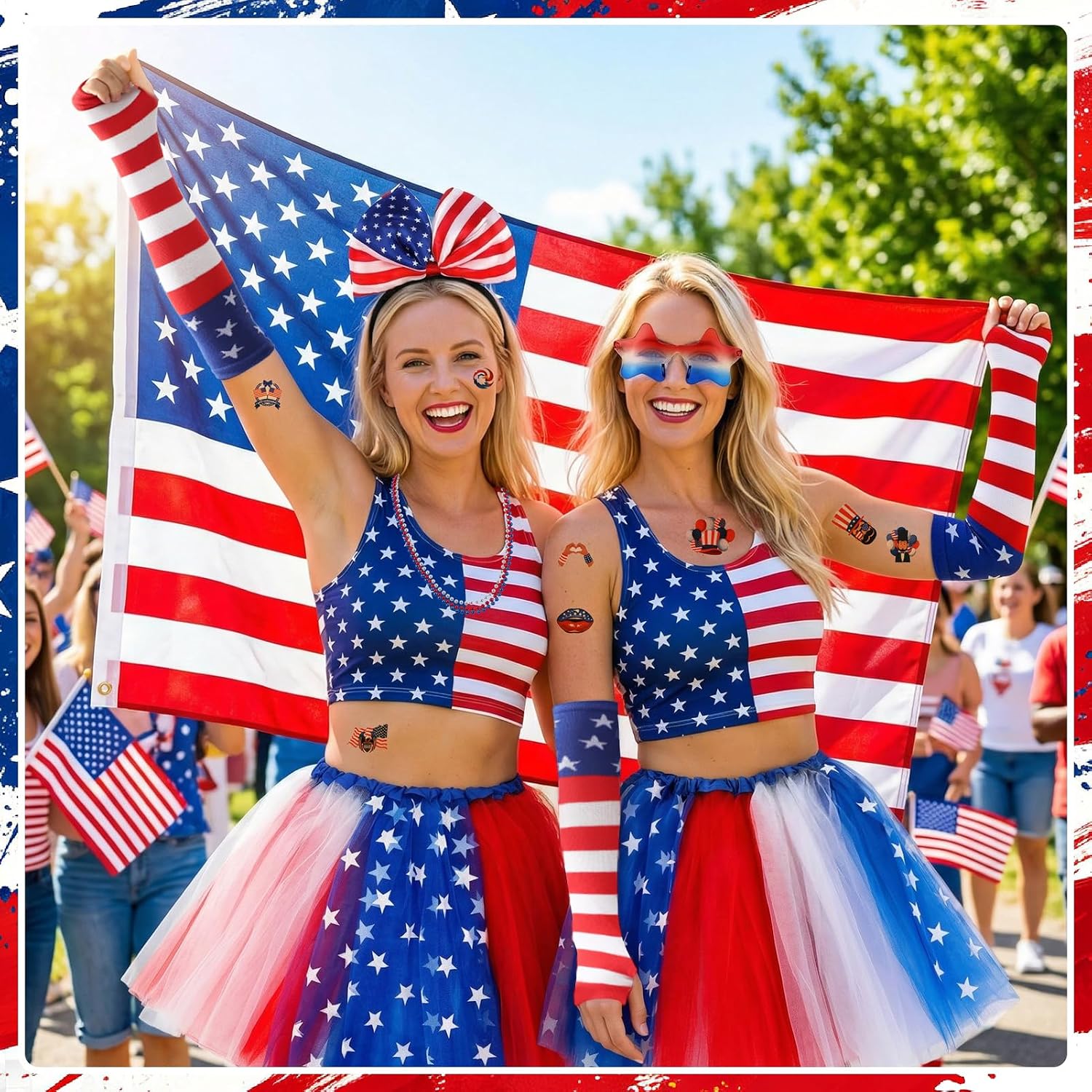 JATEBI 24 Pcs 4th of July Tutu Set for Women Independence Day Tutu with Red White and Blue Headband Sunglasses Patriotic Costume Accessories 80s for Cosplay Party