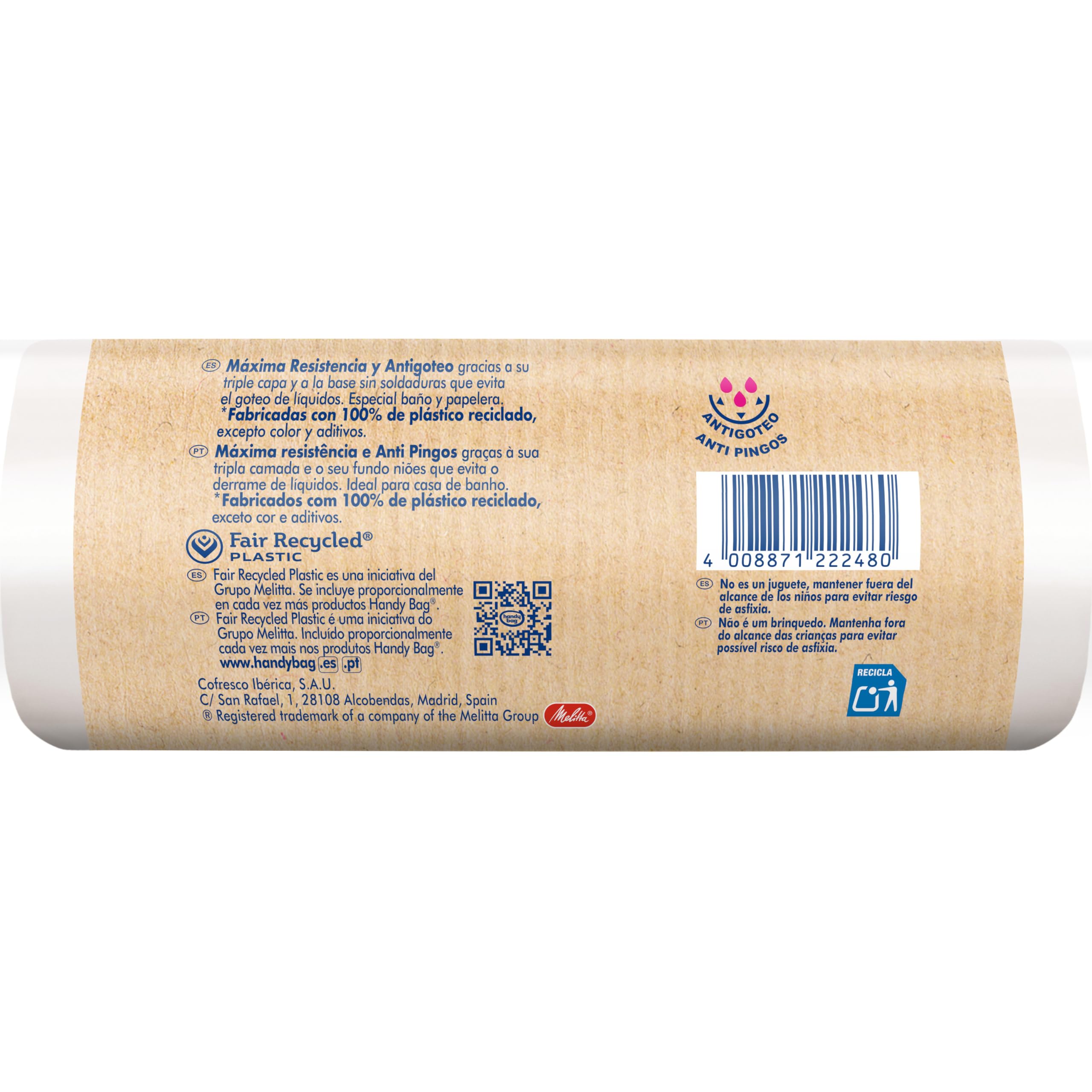 Handy Bag Bolsas de basura Perfumadas Especial Baño - Bolsas resistentes y antigoteo para cuarto de baño, diseñadas especialmente para cubo de basura pequeño, 100% plástico reciclado, 10L, 12 bolsas