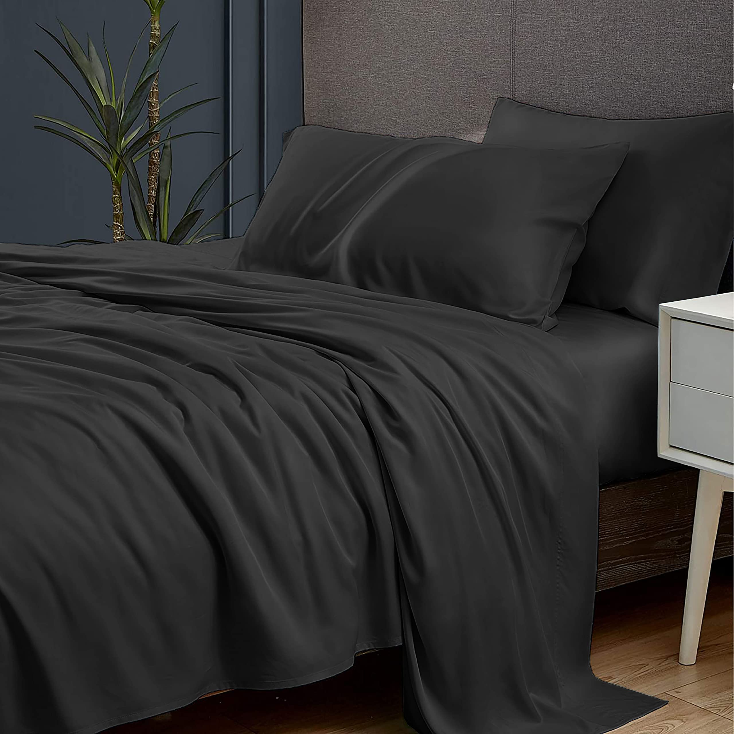 Black YRM Bedding's 600-Series Egyptian Cotton Soft Comfy Material Hotel Quality Bedsheet with Pillow Covers Full Size Flat Bedsheet