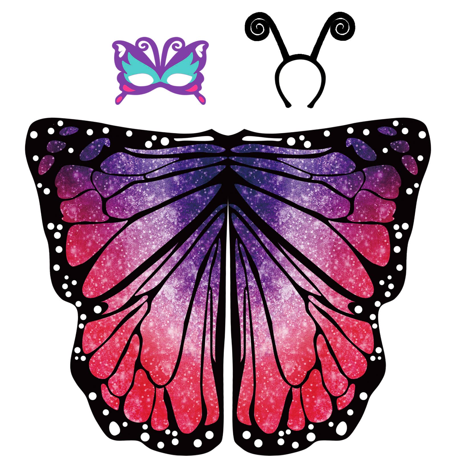 D.Q.Z Kids Fairy Monarch-Butterfly-Wings-Costumes for Girls, Children’s-Butterfly-Wings Cape & Headband, Halloween Dress-Up