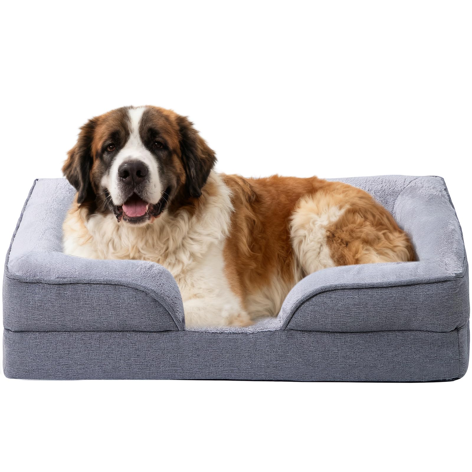 Makigued Orthopedic Dog Bed for Large Dogs Egg Crate Foam Pet Sofa with Waterproof Liner, Removable Washable Cover, Nonslip Bottom, Cozy Couch for Large Dogs 41.7 x 31.5X 6.7Inch, Grey