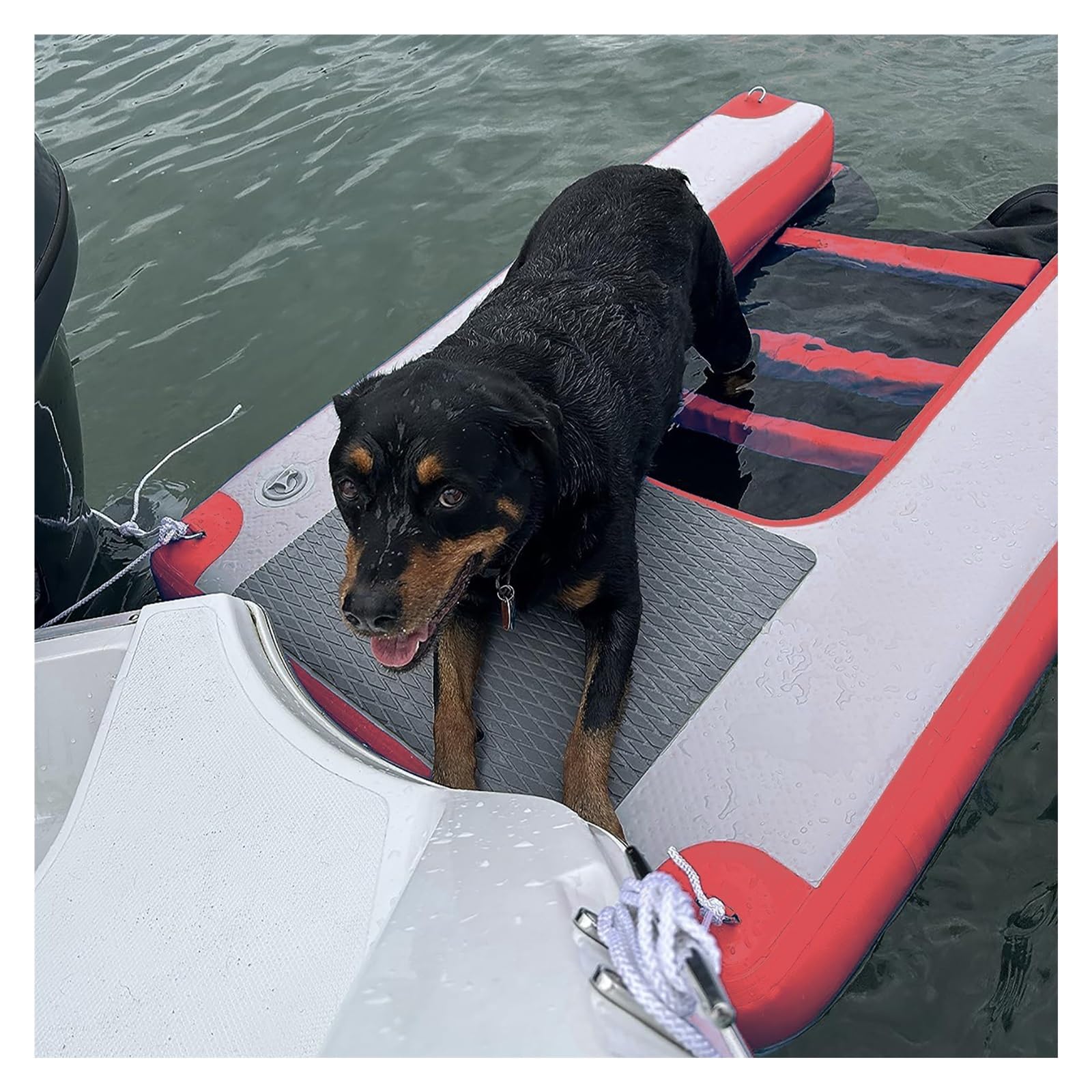Extra Large Inflatable Dog Water Ramp For Pools, Boats, Or Docks, Heavy Duty Dogs Floating Platform, Non-Slip EVA Dog Climbing Ladder On Waters(Red)