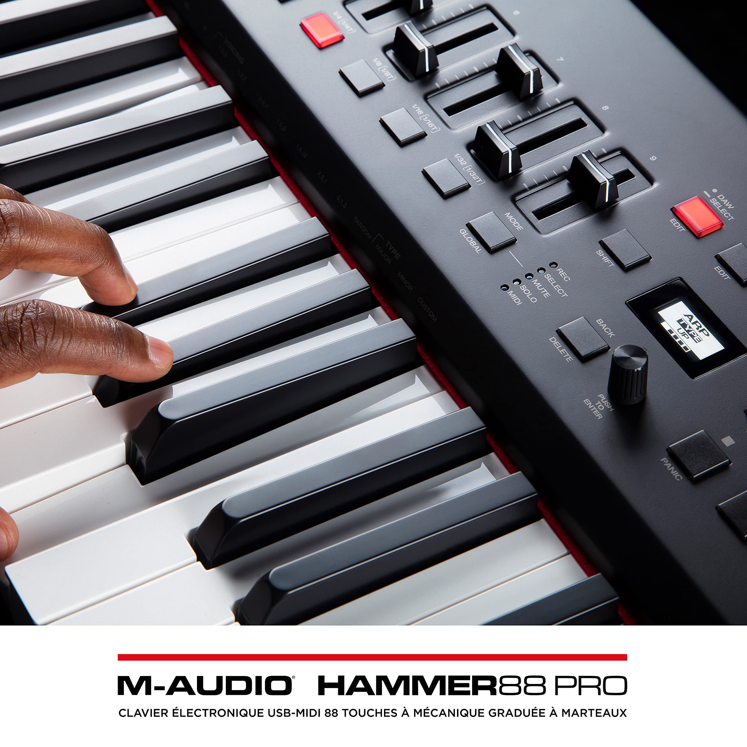 M-AUDIO Hammer 88 Pro - Clavier maître piano 88 touches MIDI USB avec touches lestées à marteaux, pads de rythme et pack de sons Native Instruments (intégration NKS)