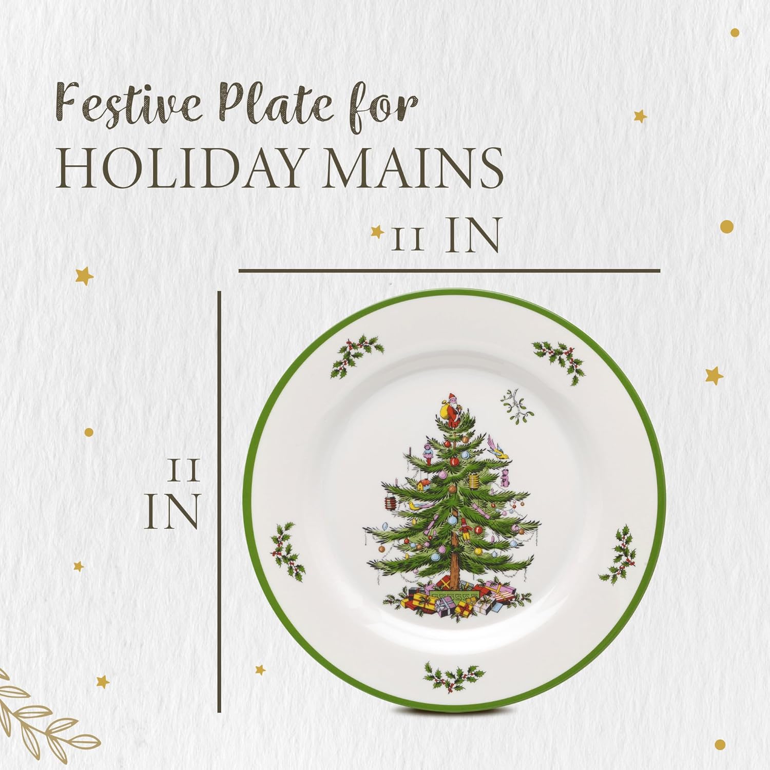 Spode Christmas Tree Melamine Dinner Plate (Set of 4) - 11 Inch Shatterproof Serving Plate for Holiday Meals, Holiday Party - Festive Tableware for Indoor & Outdoor Use, Dishwasher Safe Dinnerware