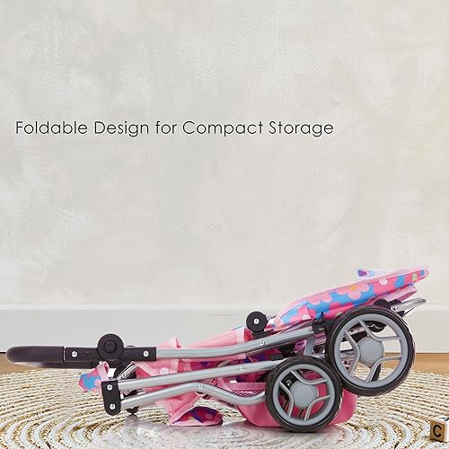 Miniatura 6 de Cochecito doble de muñeca de bebé, carrito de juguete para niñas, niños y niños pequeños de 27 pulgadas de alto, ruedas giratorias, cesta de