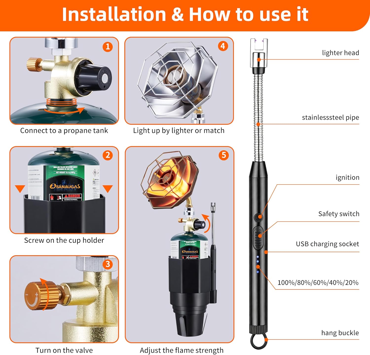 6800BTU Propane Golf Cart Heater, 2 in 1 Outdoor Heater with Golf Cart Cup Holder and Cylinder Base for Tent, Fishing