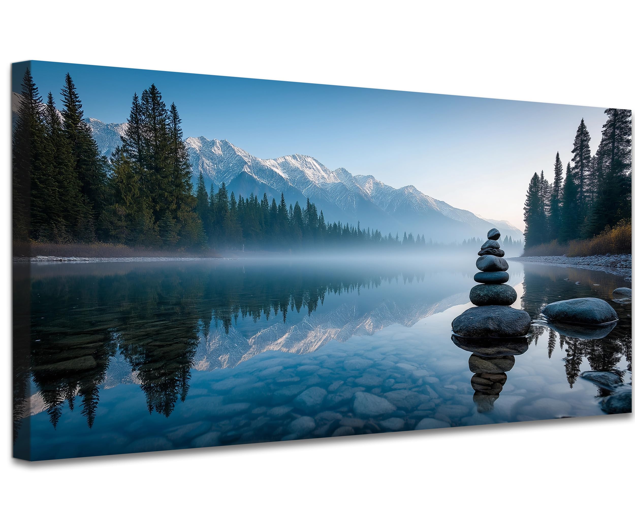 KVTM Zen Wall Art Large Prints, Tranquil Nature Landscape Canvas Wall Decor, Serene Misty Mountain River Pictures, Rustic Zen Artwork Decor Painting for Living Room Bedroom Office Spa, 24x48 inches