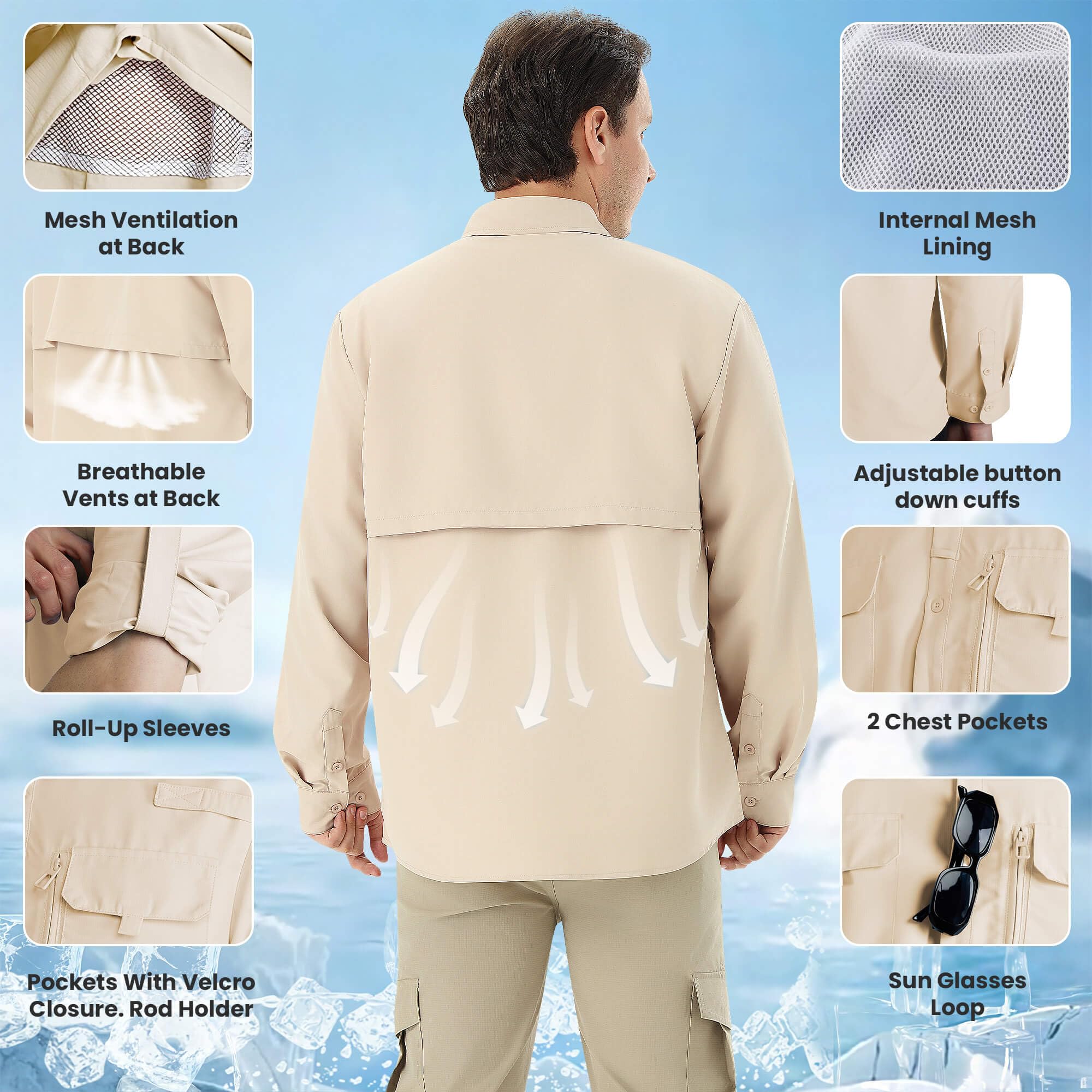 Autsel Camisa Hombre Casual Outdoor para Pesca y Senderismo, Camisa de Protección Solar UPF 50+ con Secado Rápido, Camisa Técnica Transpirable de Manga Larga para Viaje - 5