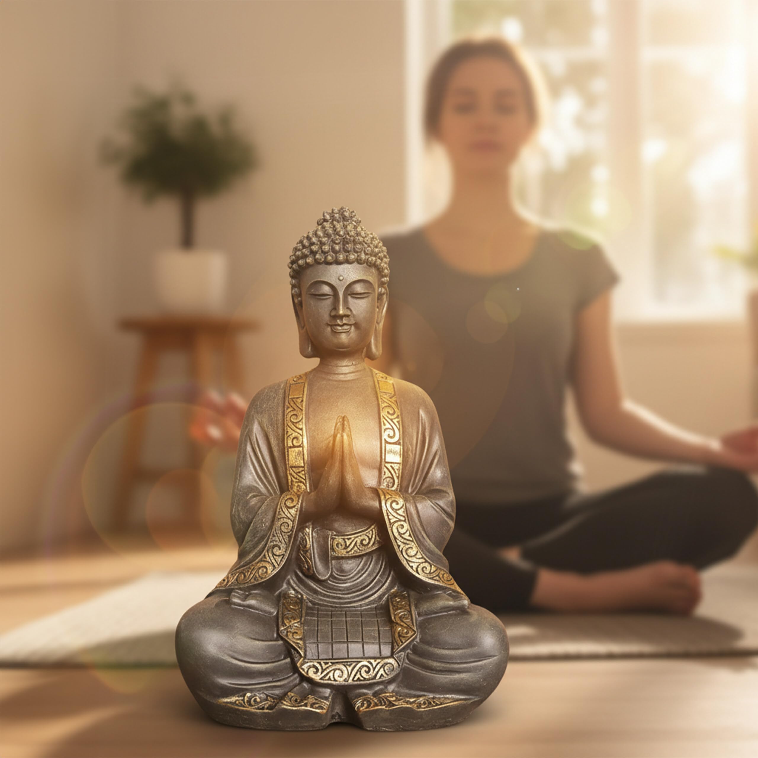 Relaxdays Statua di Buddha in Preghiera, 38 cm, Giardino e Soggiorno, Resistente alle intemperie