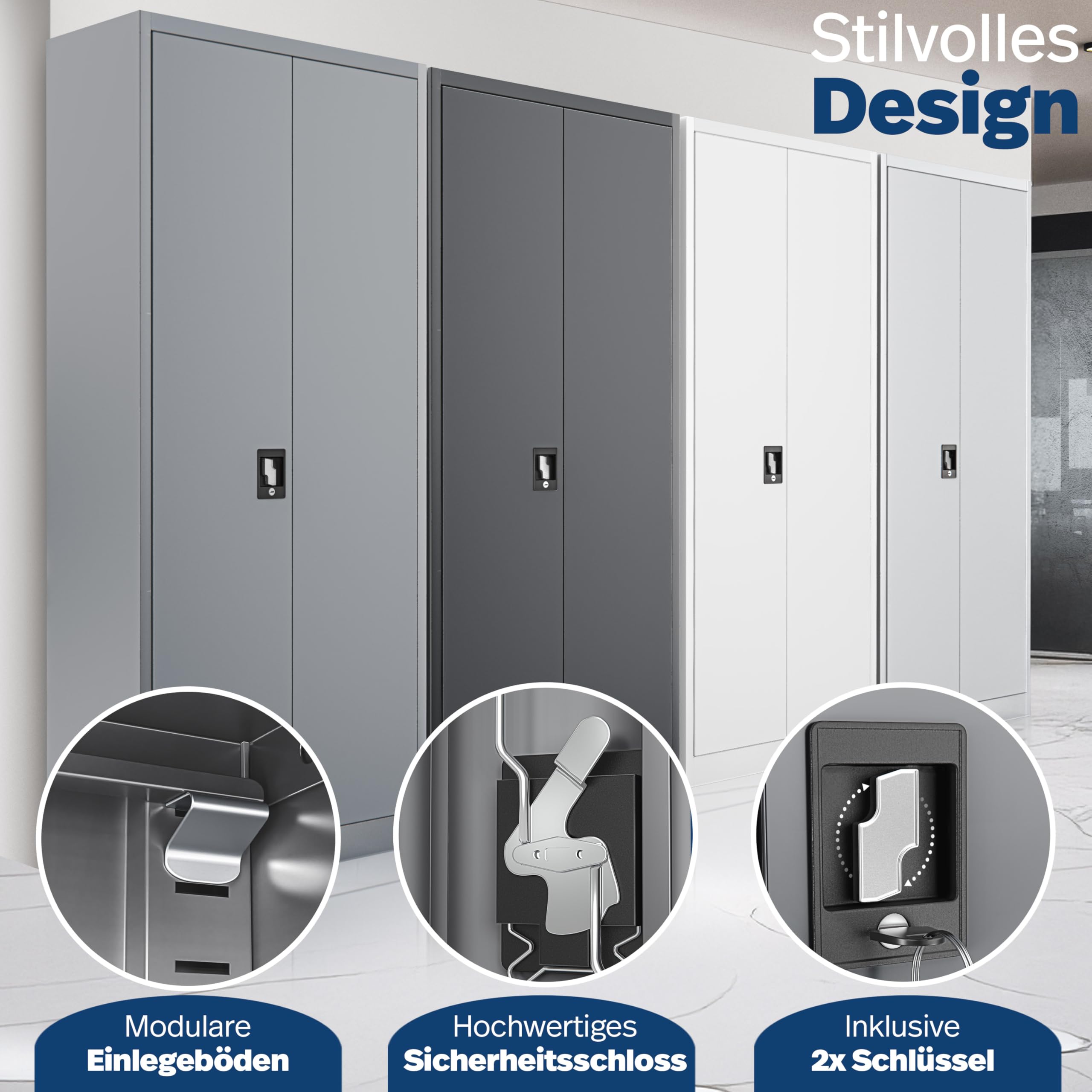 KESSER® Armadietto con serratura con ante a battente, 180 x 80 x 40 cm, in acciaio con 4 ripiani regolabili in altezza, 5 scomparti flessibili, max. 40 kg per scomparto, incluse 2 chiavi