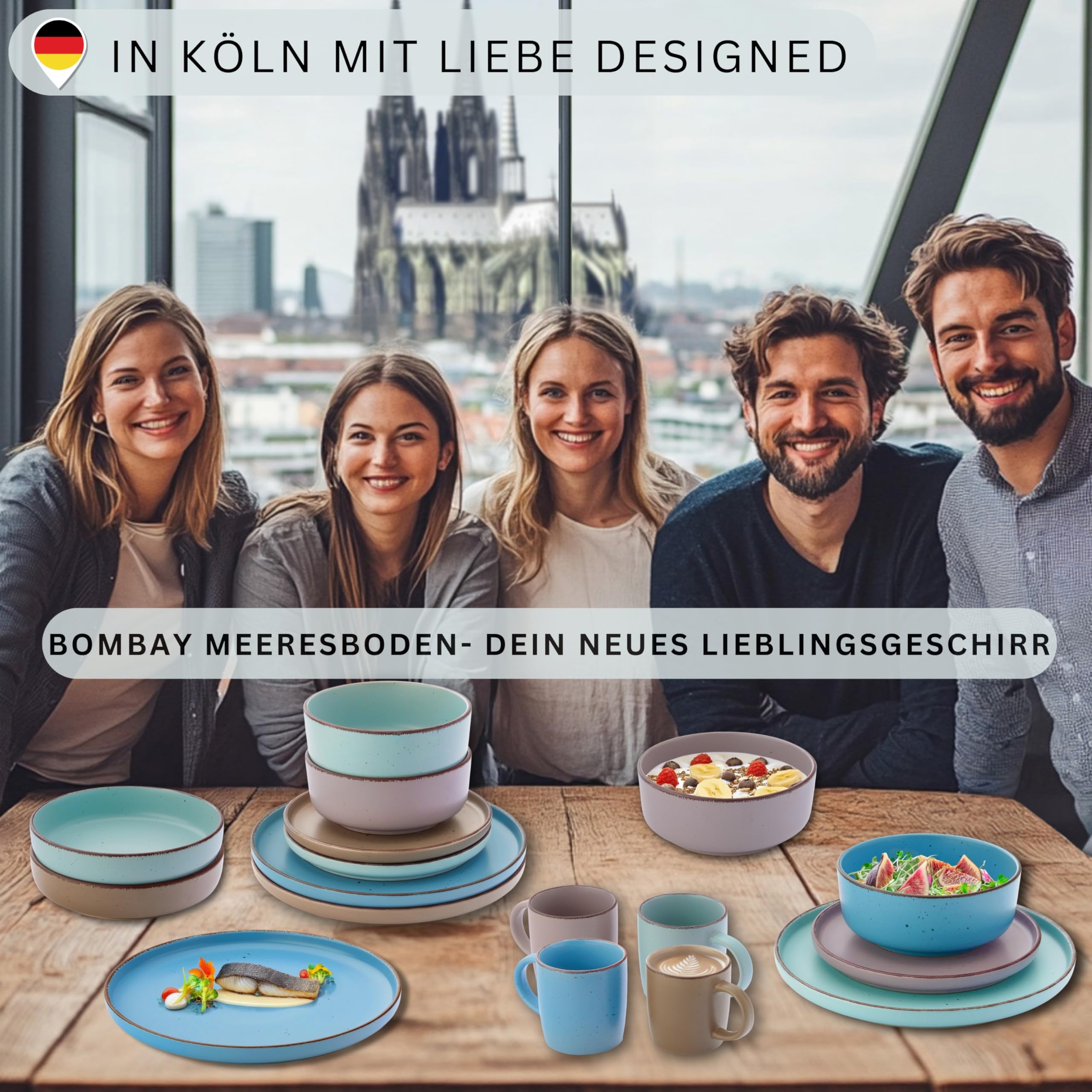 SÄNGER Bombay Meeresboden Geschirrset 12 teilig Steingut 4 Personen Teller Set bunt