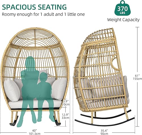 Miniatura 2 de YITAHOME Silla de mimbre para huevos - Mecedora para exteriores para patio, gris