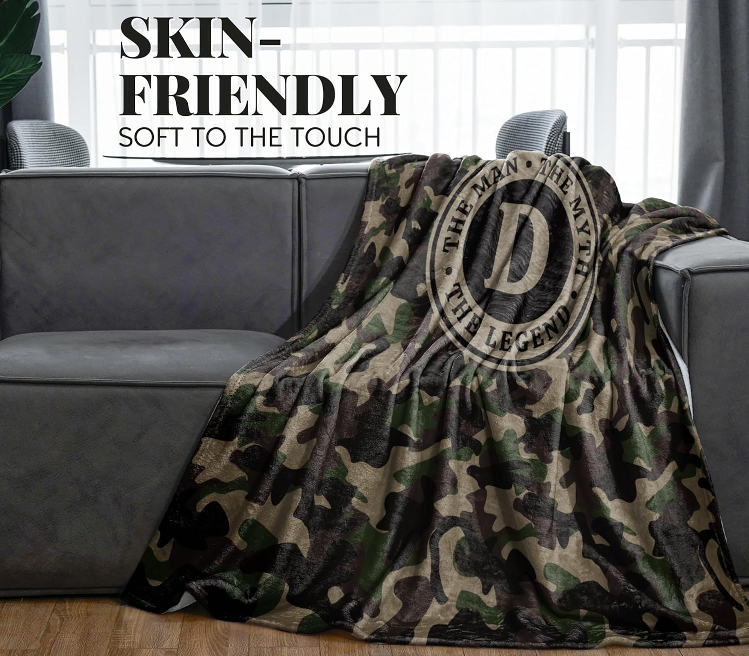 Personalized Camo Gifts for Men Who Have Everything, Military Gifts on Veterans Day, Customized Camouflage Blanket for Him on Birthday, Christmas - 50"x 65" Flannel Plush Throws - Letter J - Image 2