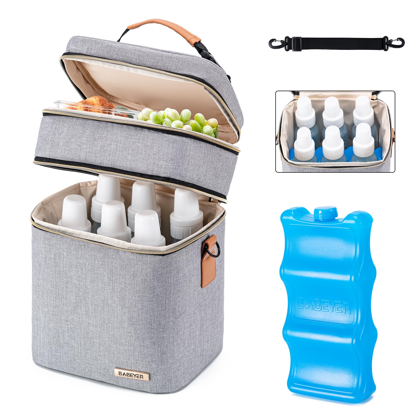 BABEYER Breastmilk Cooler Bag with Ice Pack Fits 6 Baby Bottles Up to 9 Ounce
