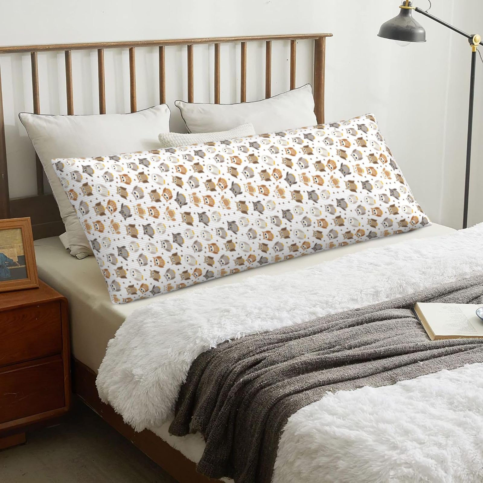 Cute Cartoon Owls, Body Pillow Cover with Zipper,Long Body Pillowcase 20 x 60 in