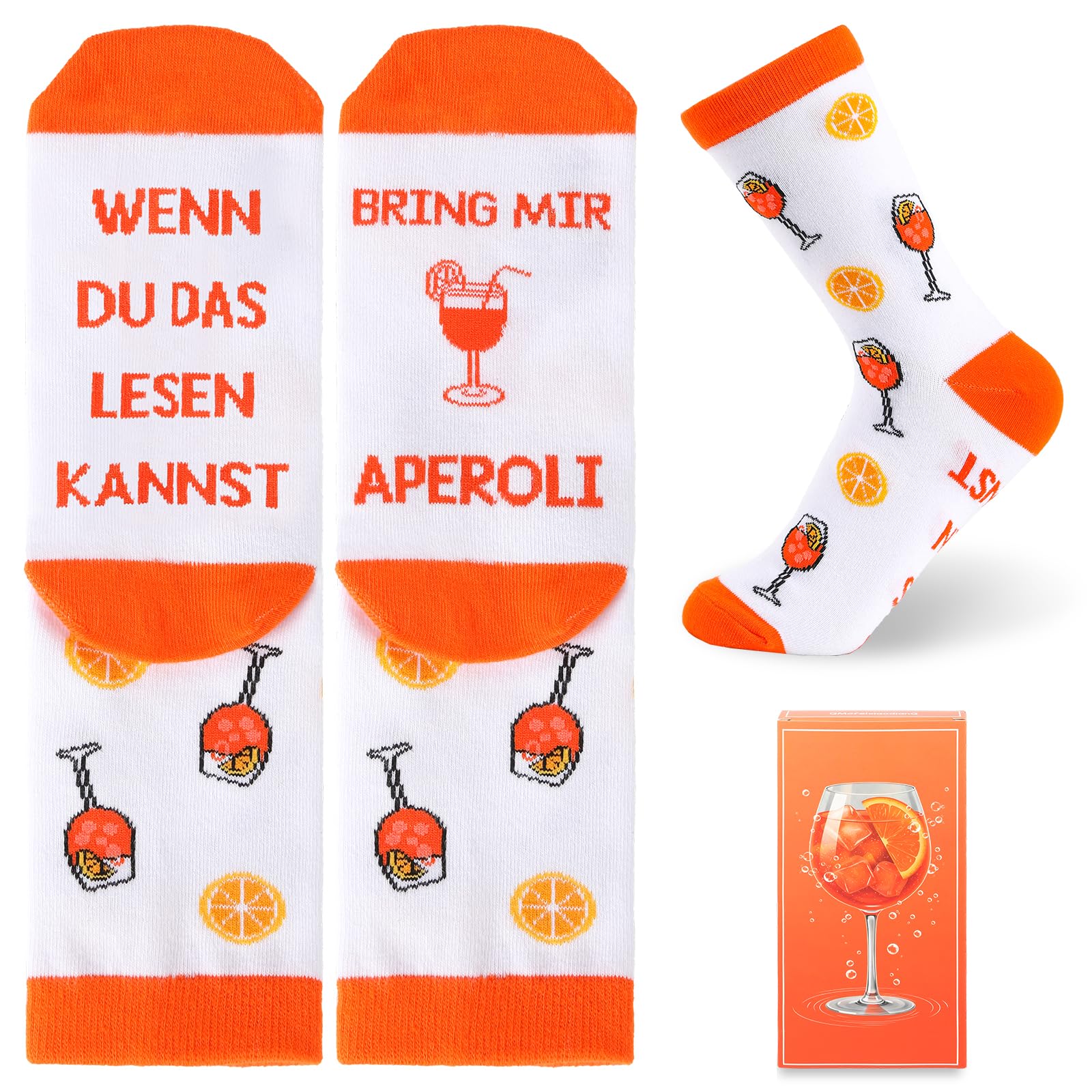 QMofeixiaodianQ Aperol Spritz Socken für Damen und Herren (Größe 36-42)– Lustige Baumwollsocken mit Cocktail-Motiv, Lillet-Socken, Geschenk für Geburtstag, Weihnachten, Fasching,Cocktailliebhaber