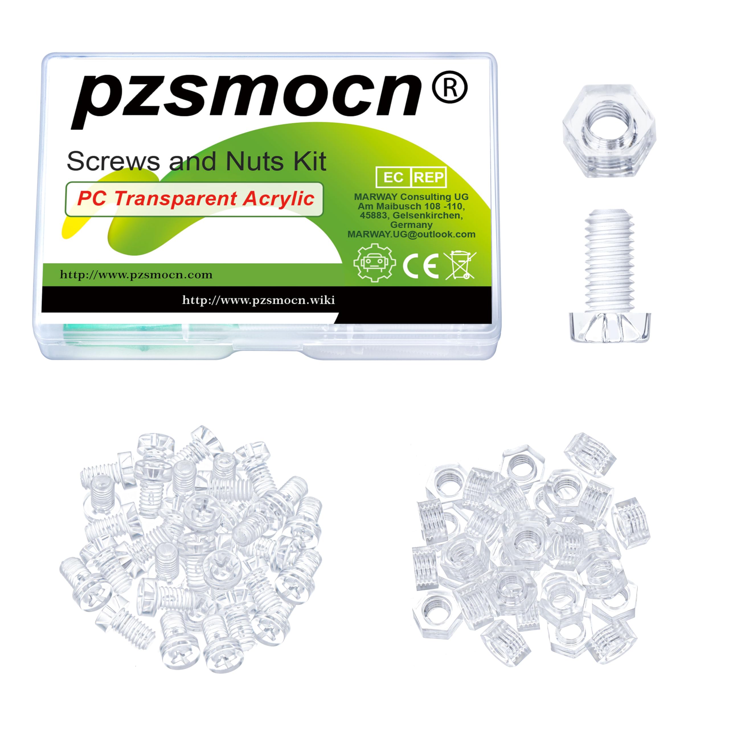 pzsmocn 60 Pieces/30 Sets 10mm M6x10 mm Transparent Screw Nut Washer Kit โ image 1