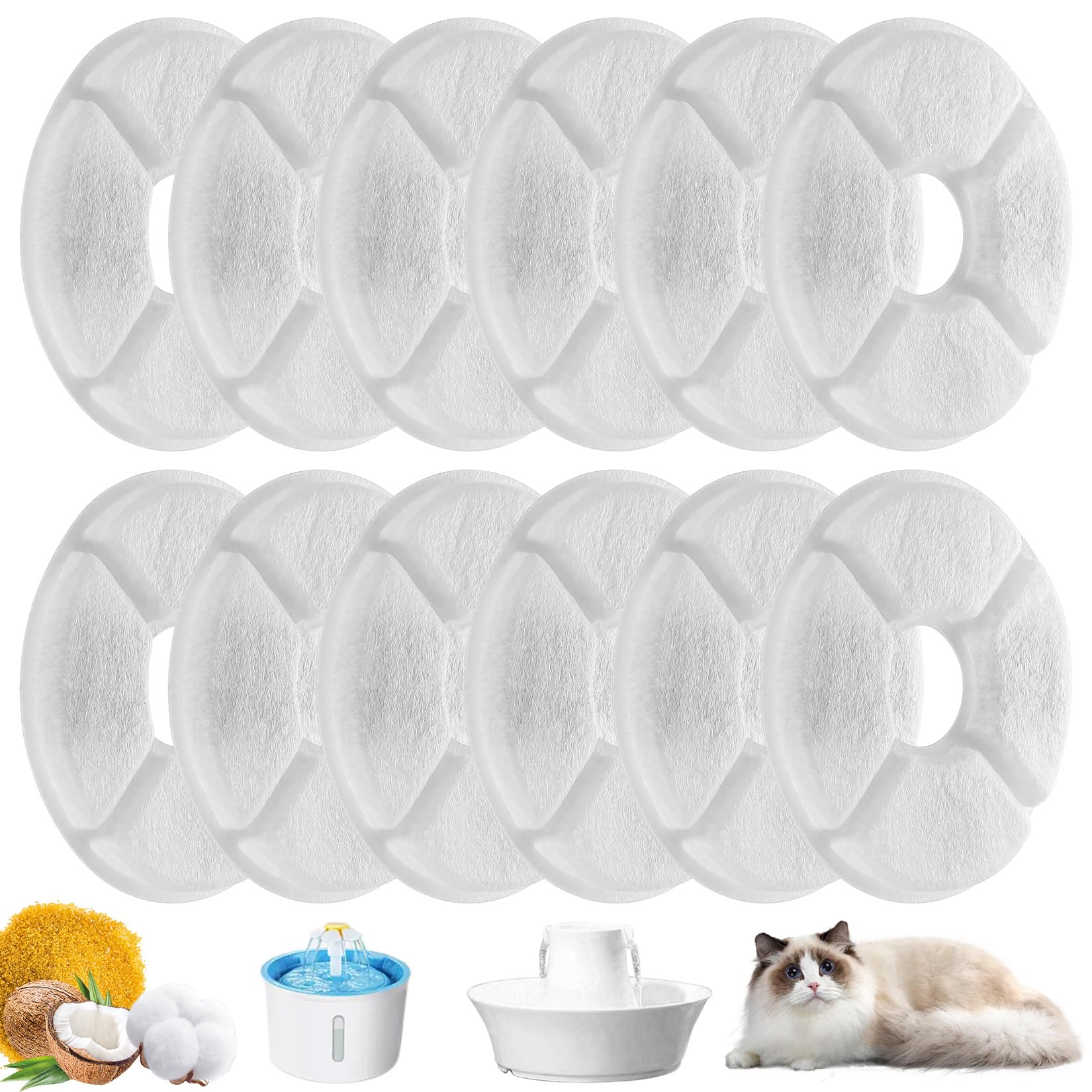 12 Pcs Filtros Fuente Gatos, Filtro Fuente para Gatos y perros, Filtro Fonte de Agua para Gatoss, Filtros de Repuesto para Bebederos de Gatoss Accesorios
