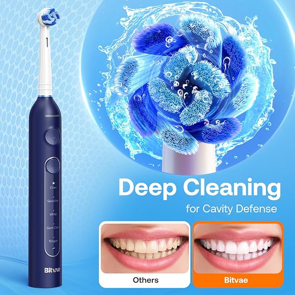 Bitvae R2 Spazzolino Elettrico Rotante da Viaggio, 8 Testine Professionali, Custodia da Trasporto, 5 Modalità di Cura dei Denti, Allerte di Pressione per Prevenire Lesioni alle Gengive, Durata - 2
