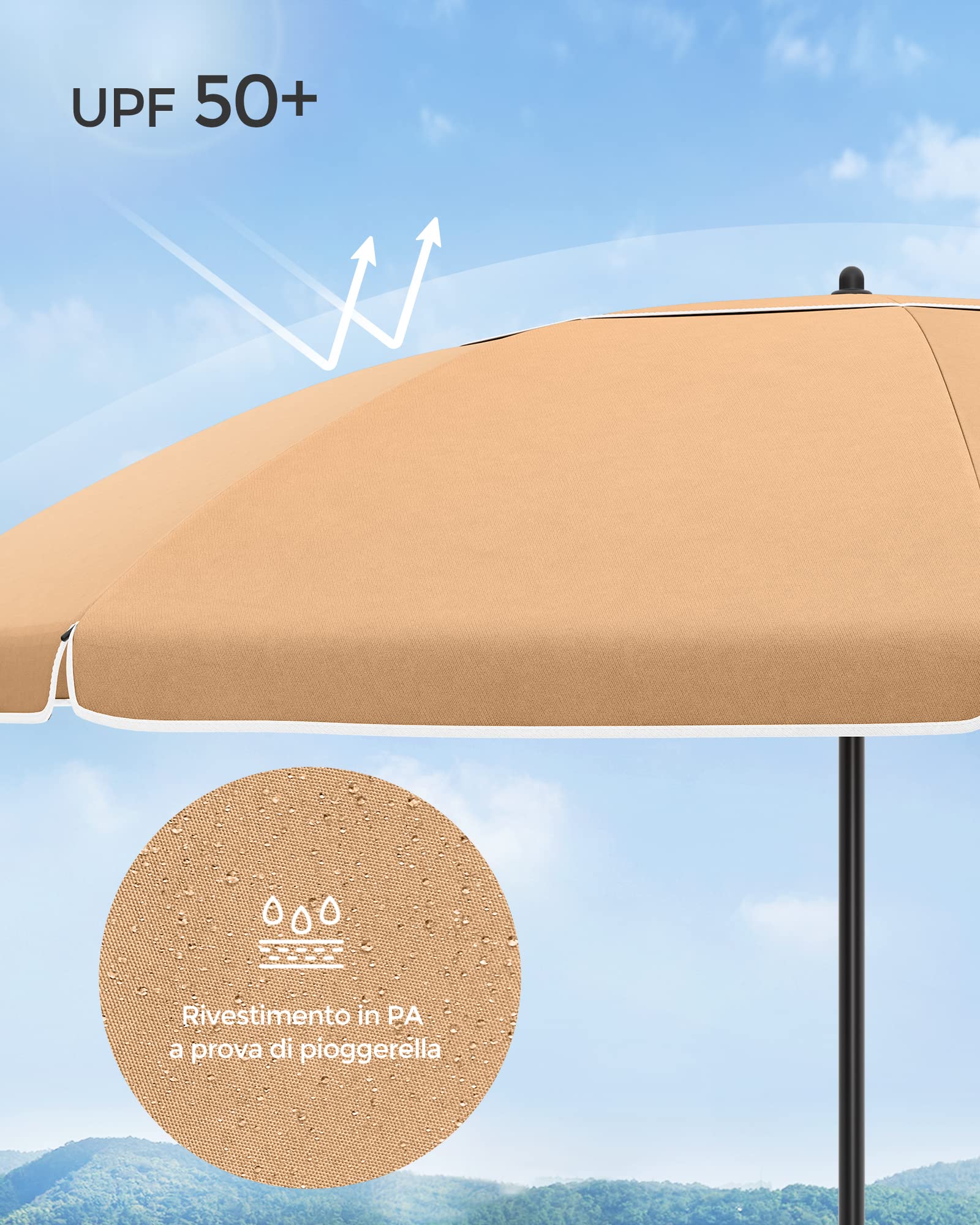 SONGMICS Ombrellone da Spiaggia UPF 50+ Inclinabile Portatile Antivento Stecche Fibra di Vetro Borsa Trasporto
