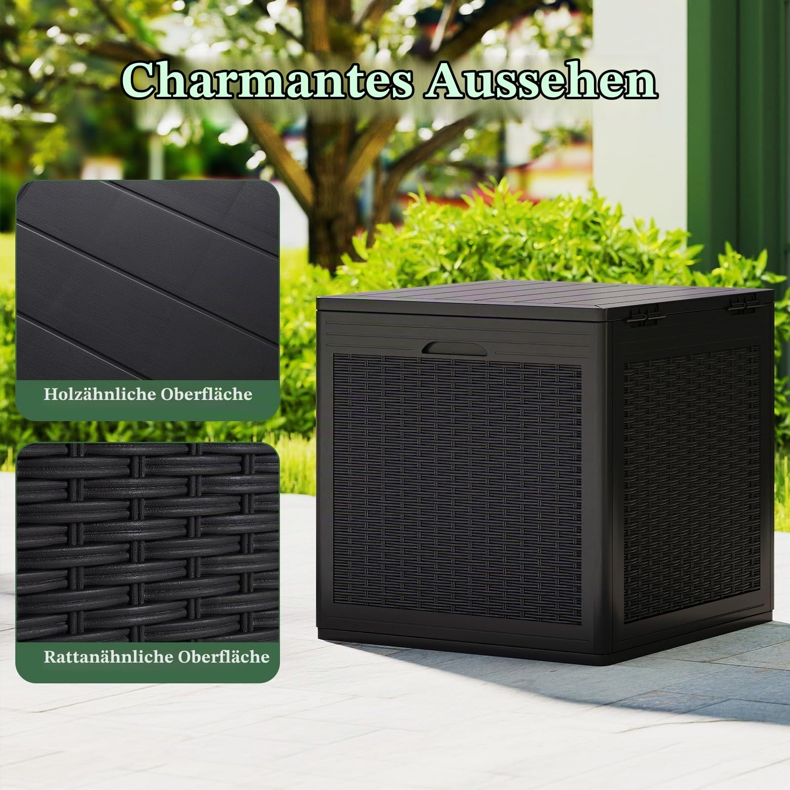 GIANTEX 145 L Auflagenbox, Gartenbox mit abschließbarem Deckel, Kissenbox aus Kunststoff, Outdoor Aufbewahrungsbox für Gartenmöbelauflagen, Gartengeräte & Poolzubehör (Braun)