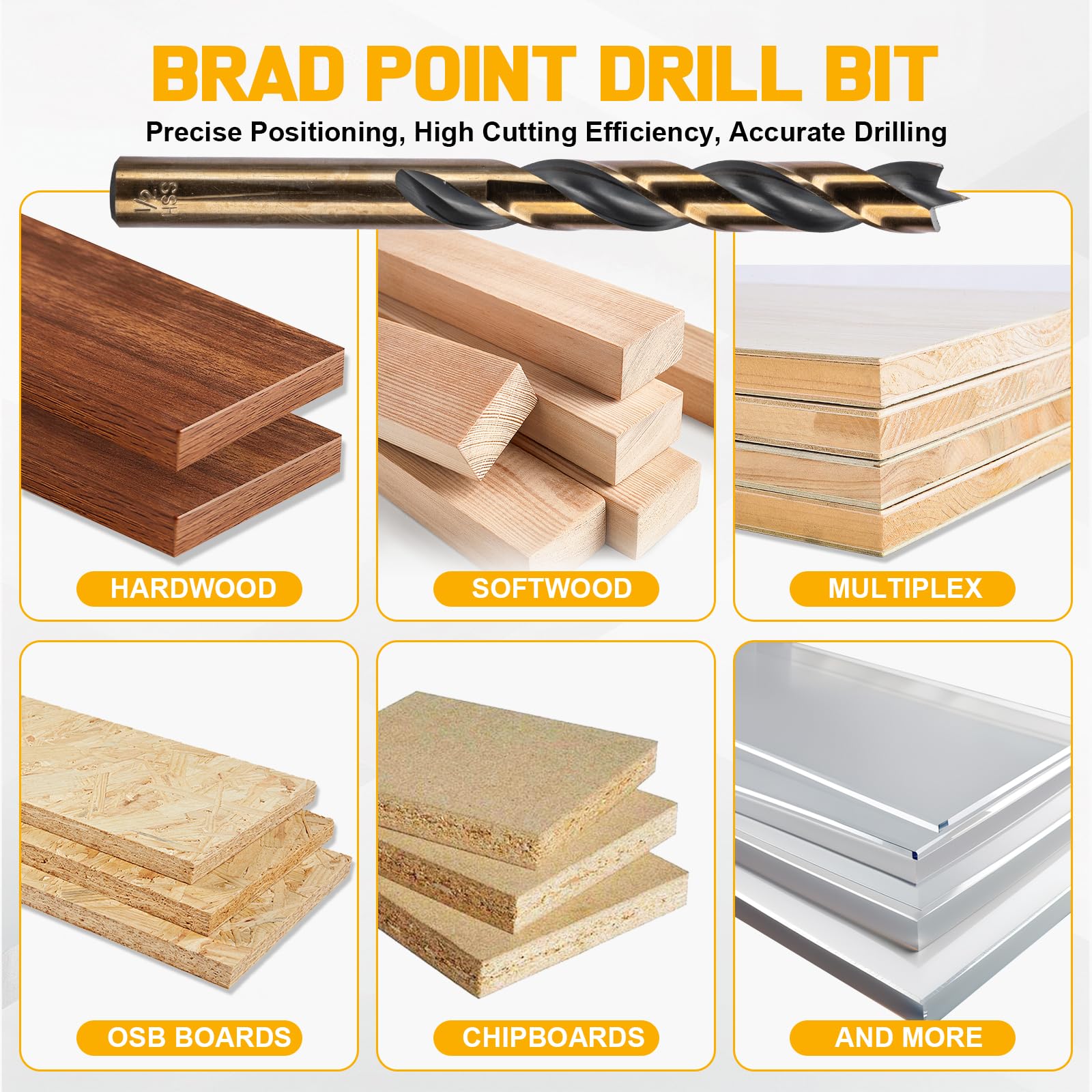 Set di 29 punte per trapano Brad Point, con punta autocentrante (1/16-1/2 pollici, punte da trapano in HSS rivestite in titanio per legno duro e legno tenero, incremento di 1/64 di pollice) e custodia