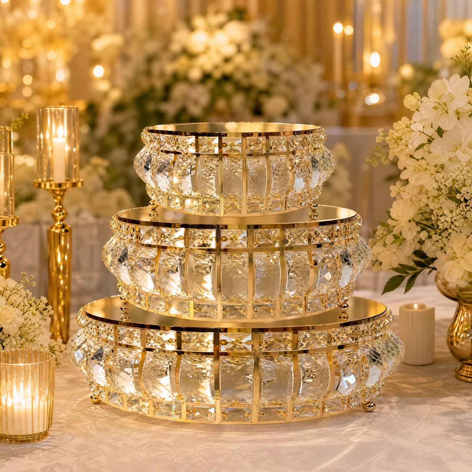 3 Pièces Présentoir à Gâteaux Rond en Métal Élégant Support Présentation Plat sur Pied pr Mariages, Fêtes, s