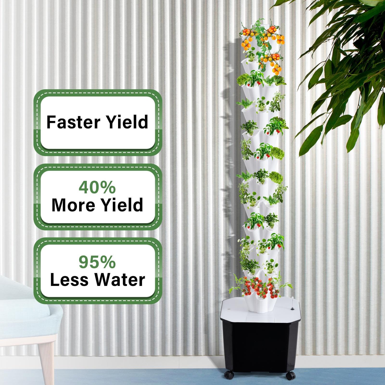 Genérico Kit de Torre hidropónica de 12 Niveles 60 Agujeros. Torre de Cultivo hidropónico Vertical con Bomba de Agua depósito de Agua móvil de 50 l. Sistemas de Cultivo para Hierbas, Frutas Verduras
