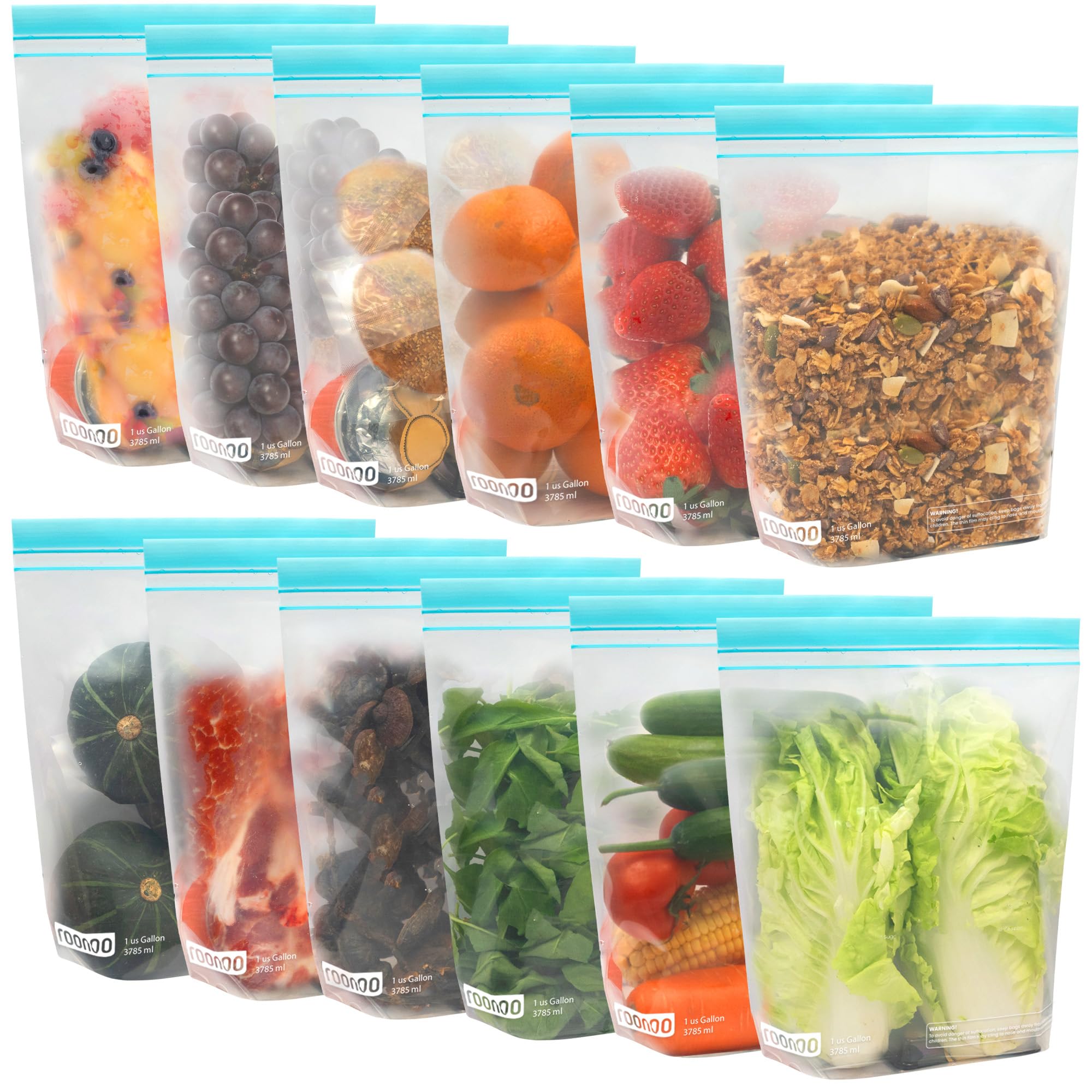 12 Pack Reusable Gallon Freezer Bags, Dishwasher Safe BPA Free Food Storage Bags, Extra Thick Leakproof Plastic Ziplock Bags for Meal Prep Fruits Sandwich Snack