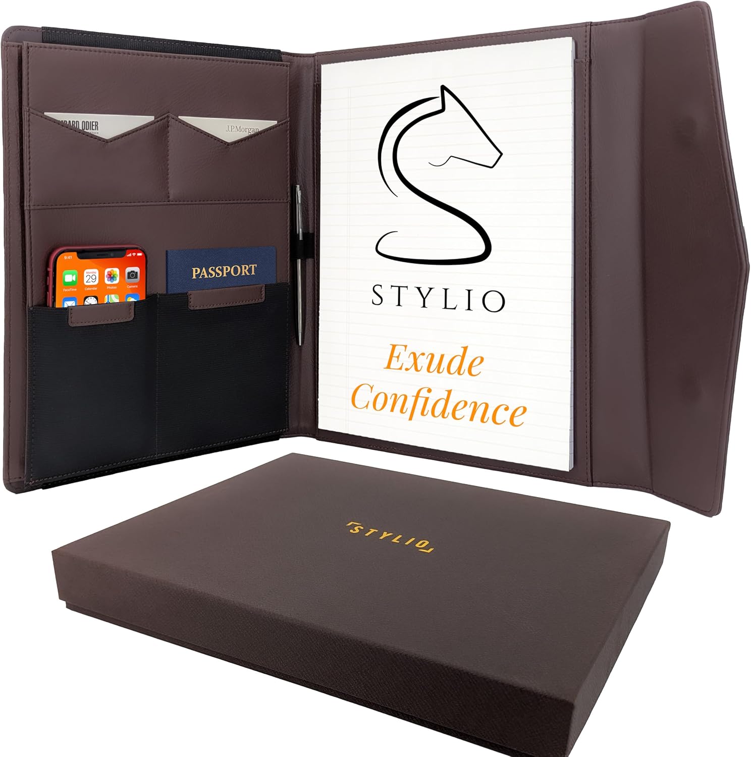 STLYIO Trifold Padfolio – Magnetic Closure. Stretchable Compartment for Tablet, Documents. Elastic Pockets for Phone, Gadgets, Passport, Travel Documents. Letter-Sized Notepad and Gift Box Included. STLYIO Trifold Padfolio – Magnetic Closure. Stretchable Compartment for Tablet, Documents. Elastic Pockets for Phone, Gadgets, Passport, Travel Documents. Letter-Sized Notepad and Gift Box Included.