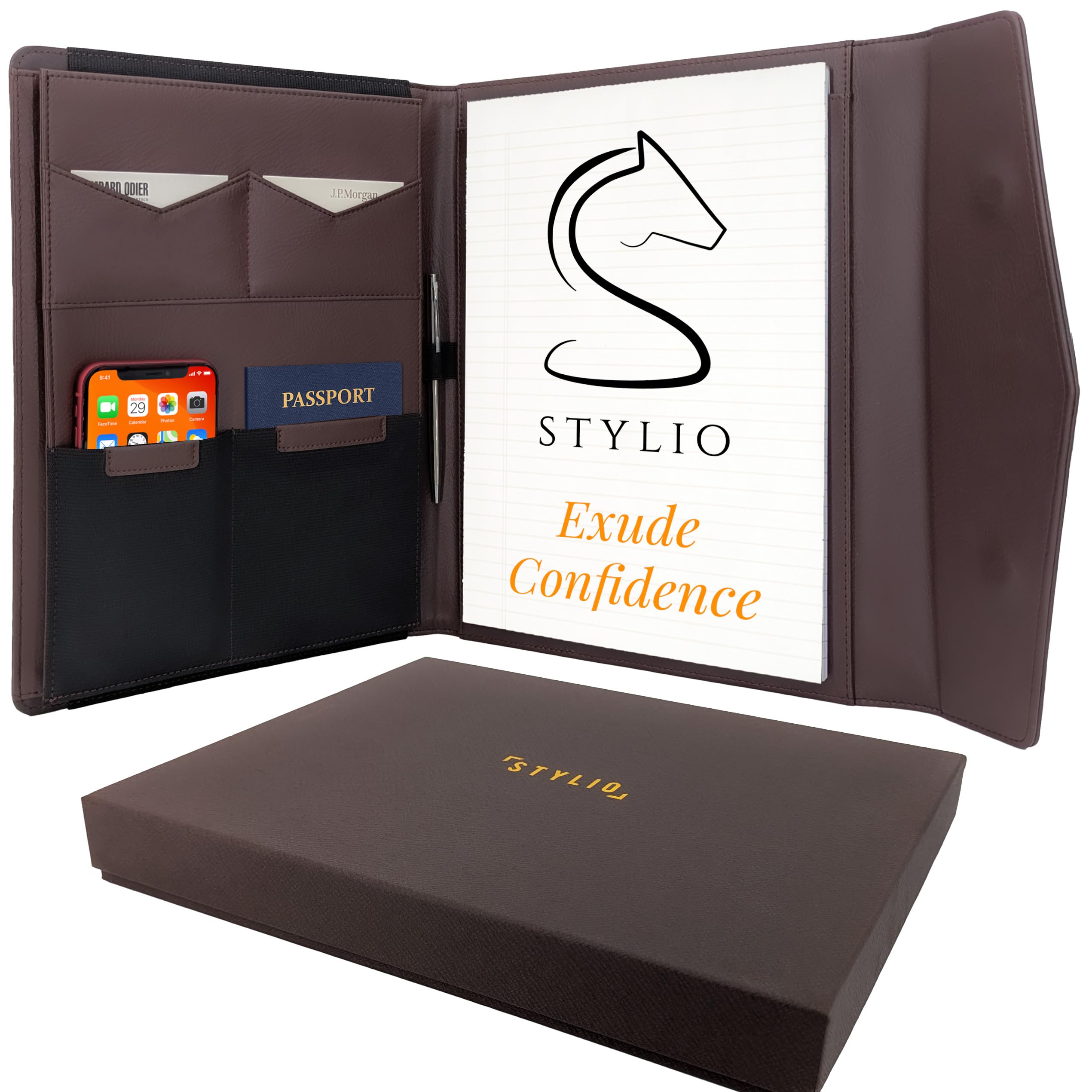 STLYIO Trifold Padfolio - Magnetic Closure. Stretchable Compartment for Tablet, Documents. Elastic Pockets for Phone, Gadgets, Passport, Travel
