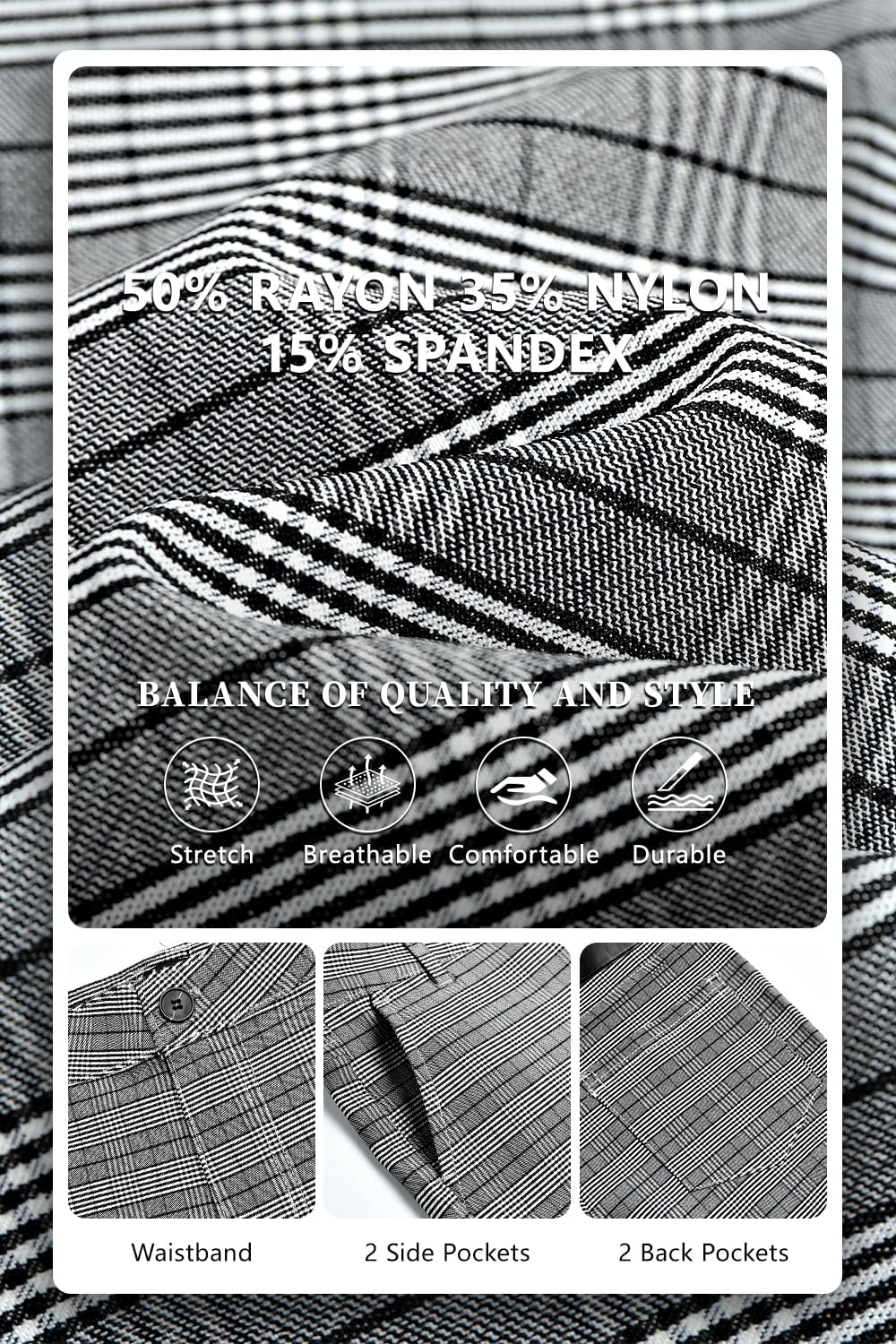 GINGTTO Mens Plaid Dress Pants Stretch Chino Pants Men Slim Fit - Image 5