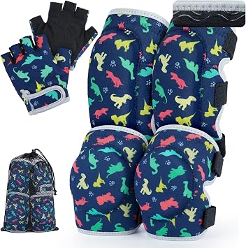 Soft Toddler Knee Pads and Elbow Pads Set with Bike Gloves, Non-Slip Toddler Knee Pads for Boys Girls 2-4 Years, Breathable Kids Protective Gear for Balance Bike, Scooter, Bicycle