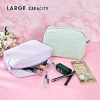 Vista 4 de Roycraft Bolsa de maquillaje de viaje y cosméticos para mujer, Raya, Seersucker bordado