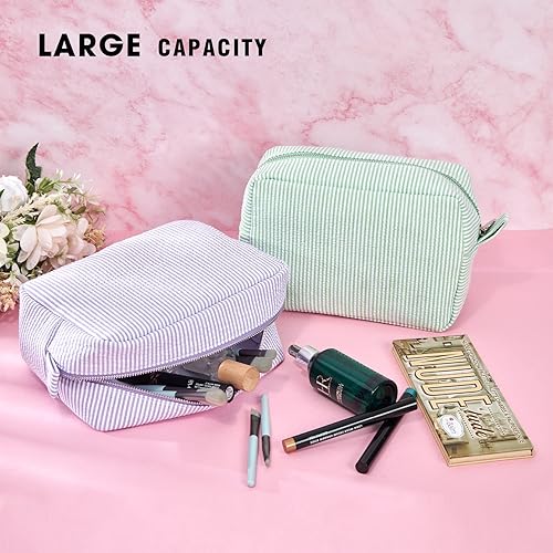 Miniatura 4 de Roycraft Bolsa de maquillaje de viaje y cosméticos para mujer, Raya, Seersucker bordado
