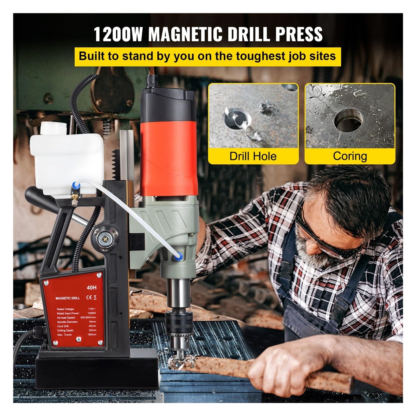 EDEDE Taladro magnético de 1200W y 40mm, 13000N, Banco eléctrico mag, máquina Perforadora for Estructura de Acero de ingeniería