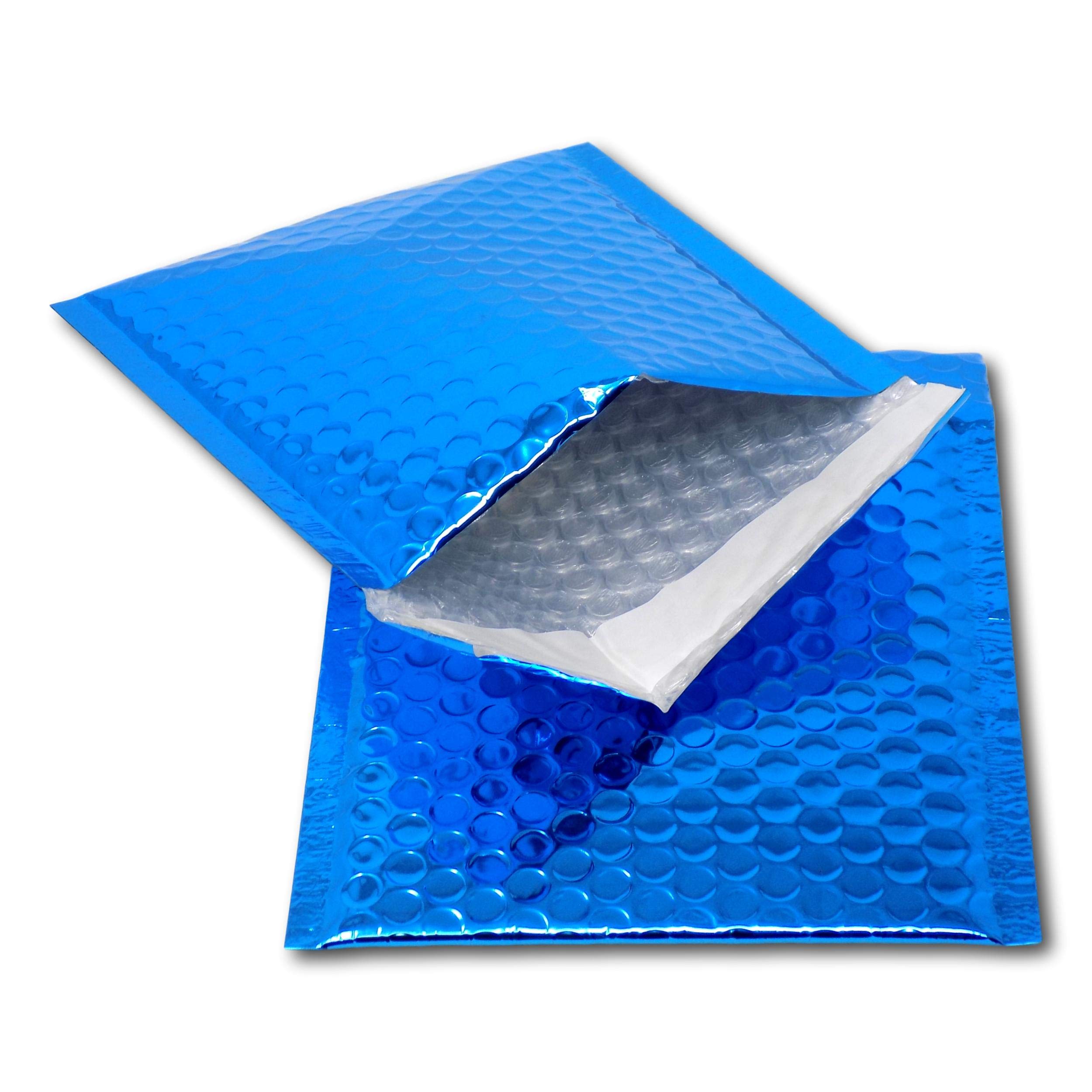EPOSGEAR 50 Blue Shiny Metallic Foil Bubble Padded Bag Mailing Envelopes - Perfect for Marketing, Promotions or and Alternative to Gift wrap (CD - 165mm x 165mm)