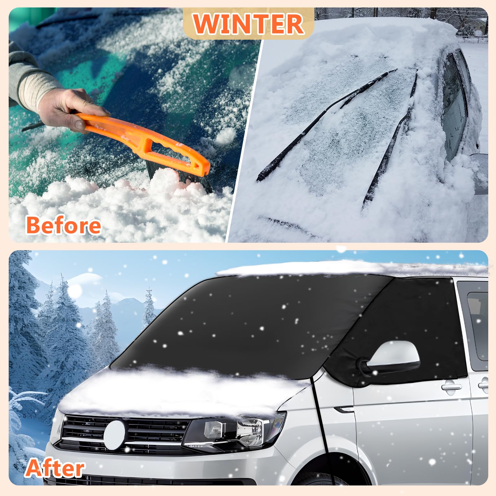 ZATOOTO Protege Pare Brise Givre Hiver pour VW T5 T6 - Tissu Imperméable - Protection/Coverture Pare Soleil Voiture Pare Brise Avant