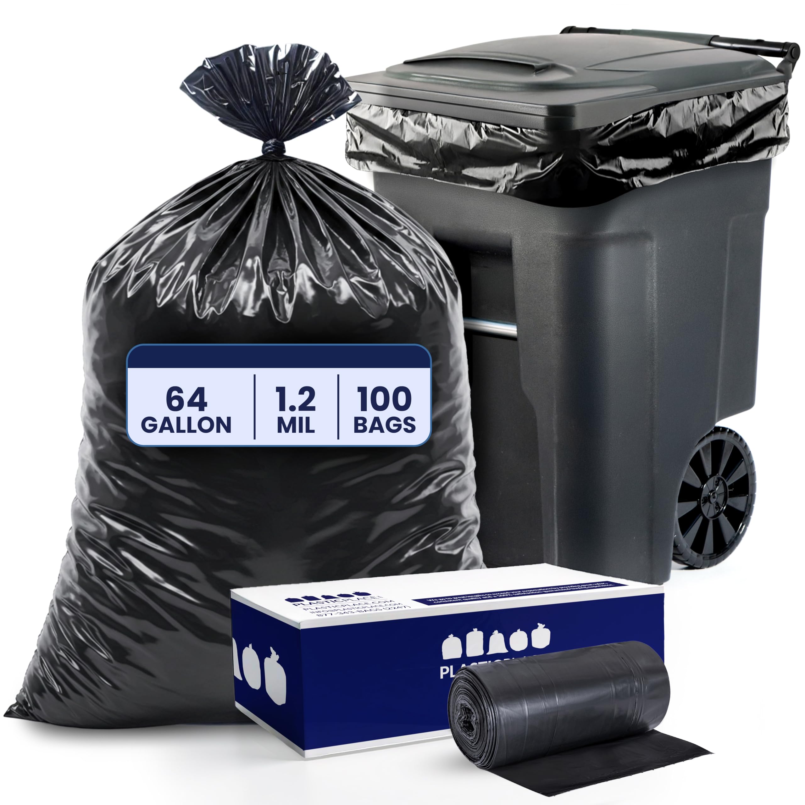 Plasticplace W65LDBTL12RL Bolsas de Basura de 64 galones para Toter, Negro, 100 count