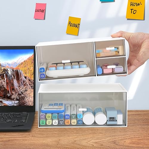 Miniatura 2 de LETURE Organizador de escritorio de oficina de papelería con 4 cajones, organizador de maquillaje de tocador, organizador de almacenamiento de