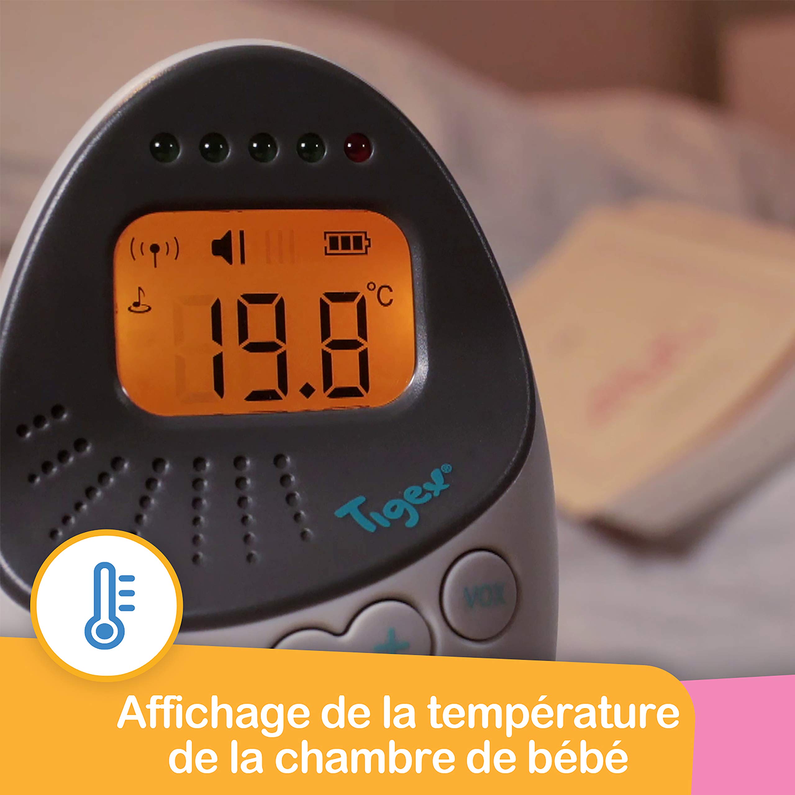 Tigex Elektroniczna niania Easy Protect Plus, słuchawki dla niemowląt, do ponownego ładowania, z trybem ekologicznym, krótkofalówką, kołysanką i lampką nocną