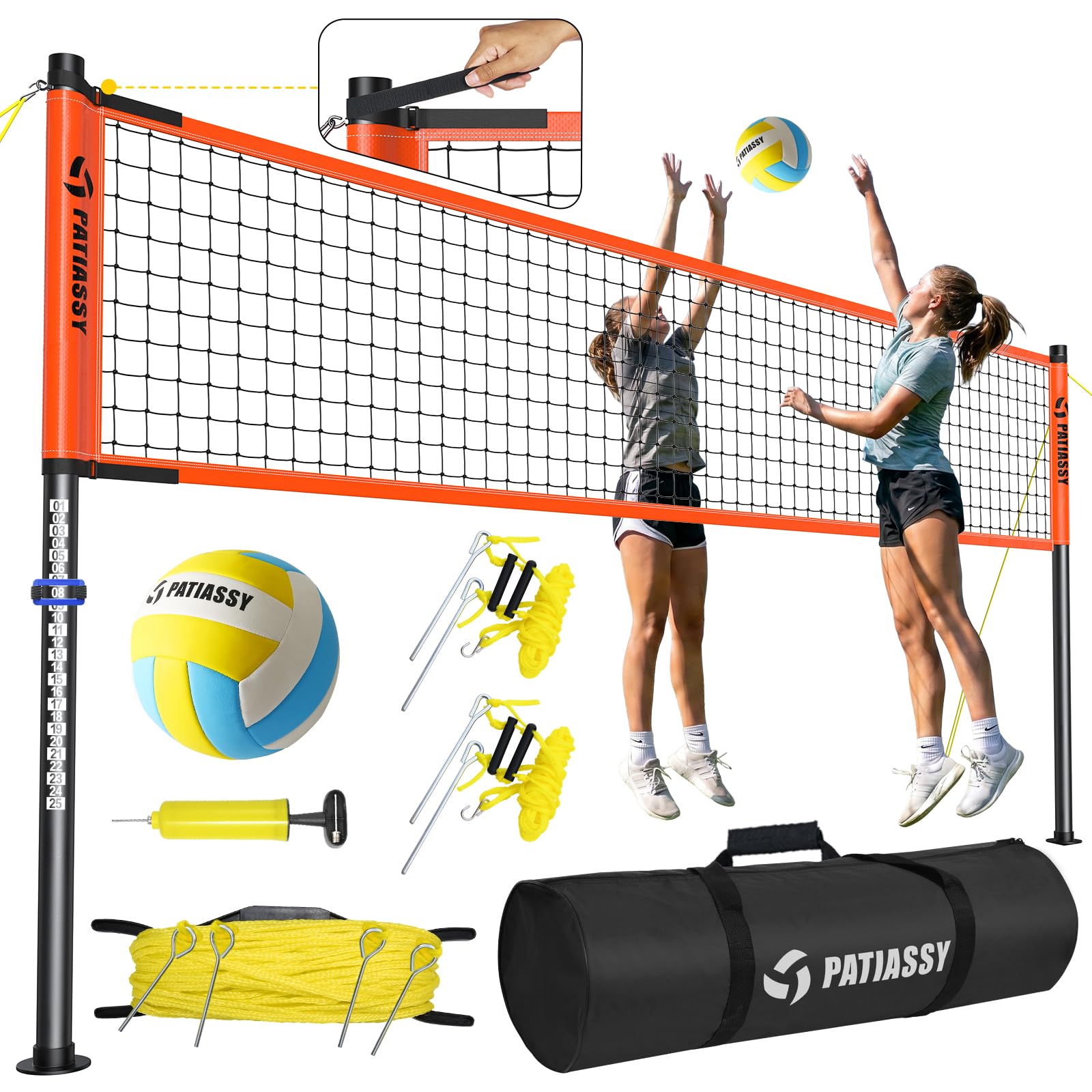 Outdoor Volleyball Net for Backyard, 32FT Anti-Sag Net with Steel Poles