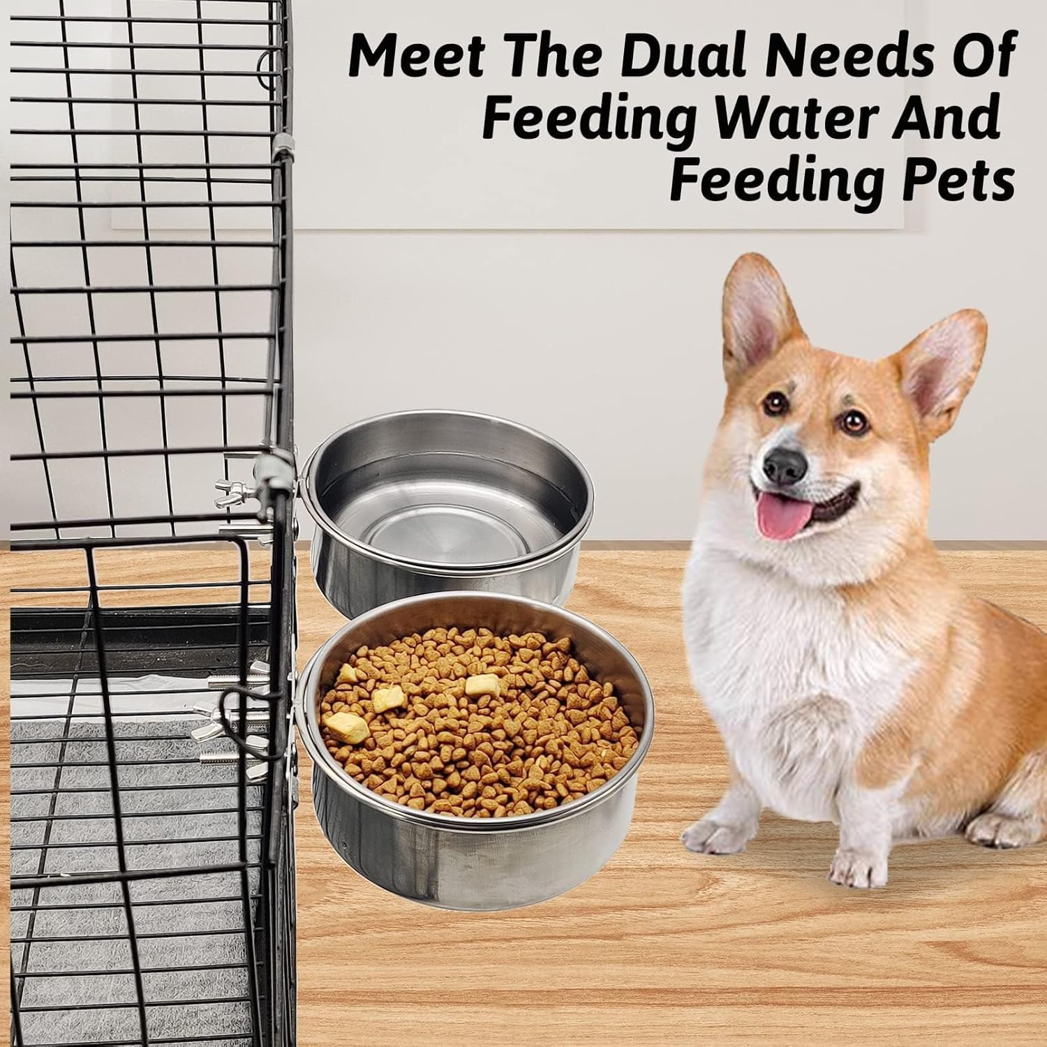 Hamiledyi 2個 犬用クレートボウル ステンレススチール 子犬ボウル 丈夫 こぼれ防止 ペット ウォーターボウル 吊り下げ