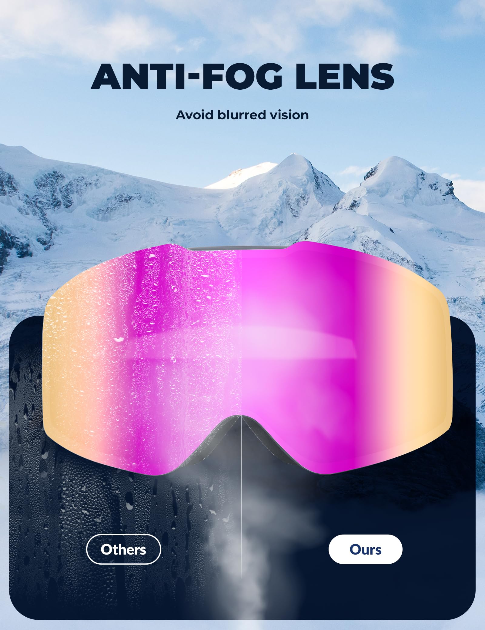 Lunettes Ski OTG Hiver Visière Protection UV400 Masque Anti-buée Élastique Respirant Jouer Neige Homme Femme Compatibles avec Casque Grand Vision Non-Cadre Snowboard Motoneige Escalade