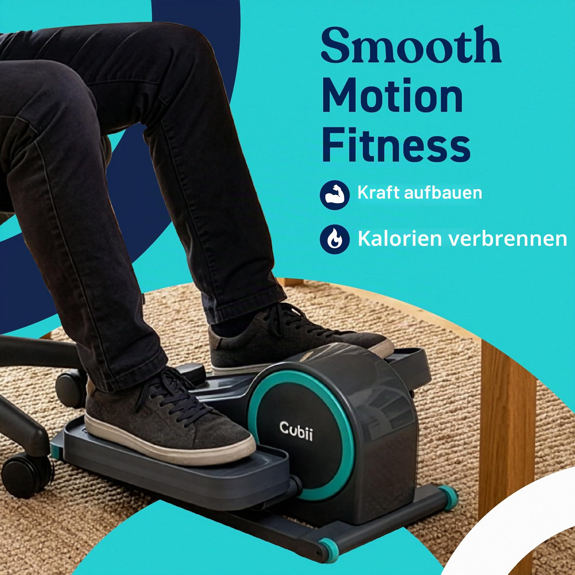 Cubii GO, Ellipsentrainer unter dem Schreibtisch, Fahrradpedaltrainer, mit beleuchtetem LCD-Fitness-Tracker-Bildschirm, einstellbarem Widerstand, Arbeit von zu Hause aus Fitness, integrierten Rädern