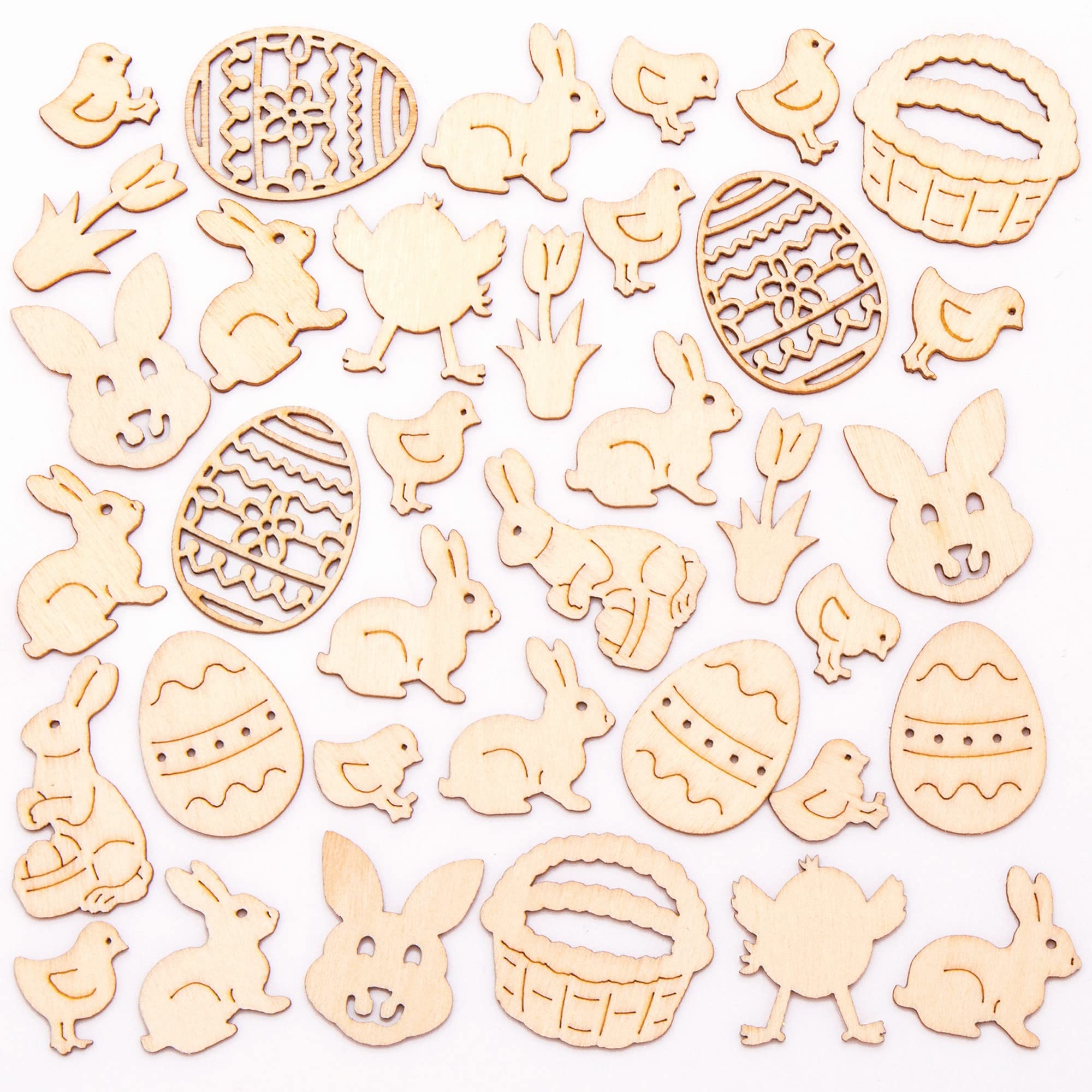 Baker Ross Easter wooden craft motifs - Pack of 108, craft decorations for children and adults (FC592)