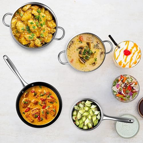 Miniatura 7 de PETSITE Juego de ollas y sartenes de 7 piezas, juego de utensilios de cocina de acero inoxidable con olla de 5.5 cuartos de galón, sartén